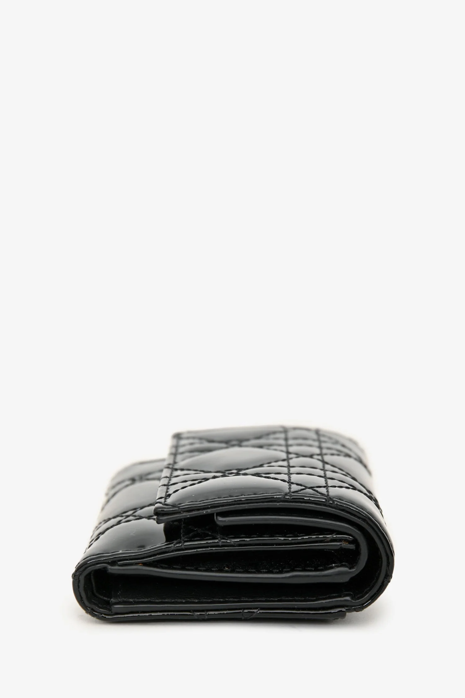 Christian Dior 2022 Black Patent Lotus Trifold Wallet - Image 4