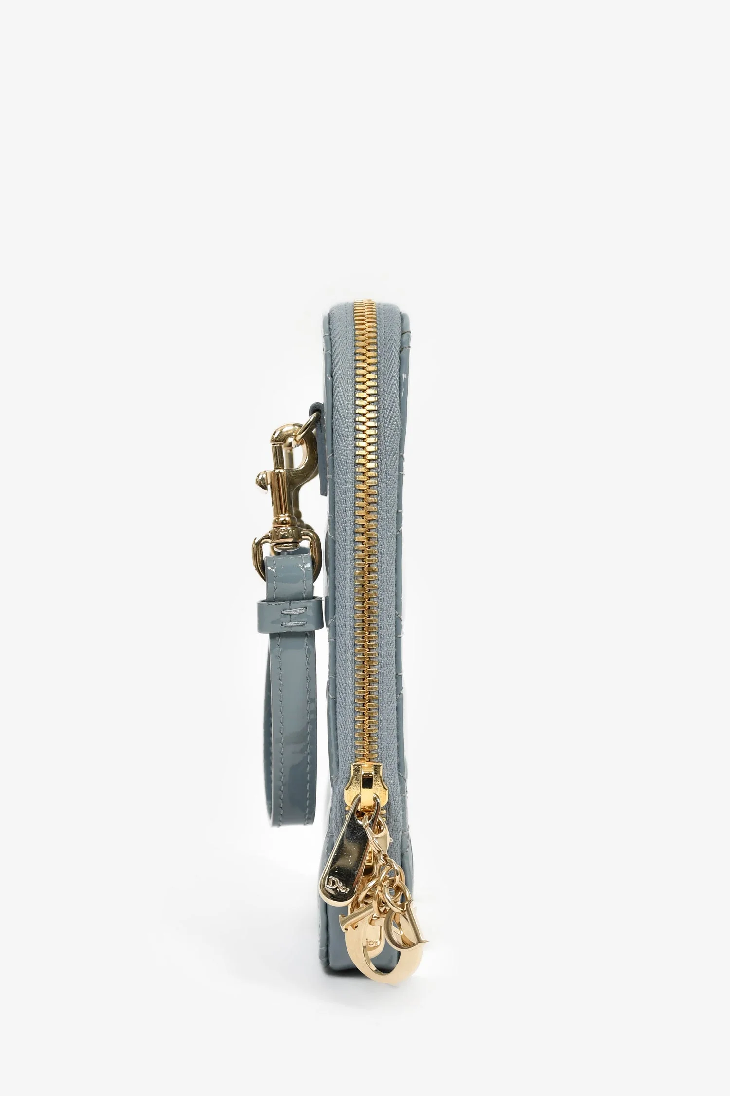 Christian Dior 2022 Blue Cannage Patent 'Call'in Dior' Phone Holder with Chain Strap - Image 4