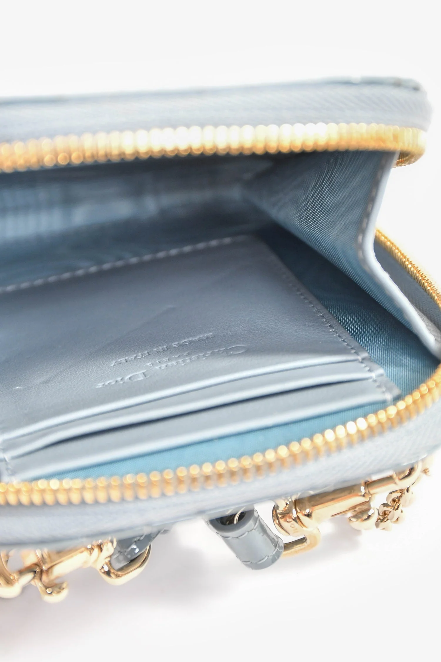 Christian Dior 2022 Blue Cannage Patent 'Call'in Dior' Phone Holder with Chain Strap - Image 6