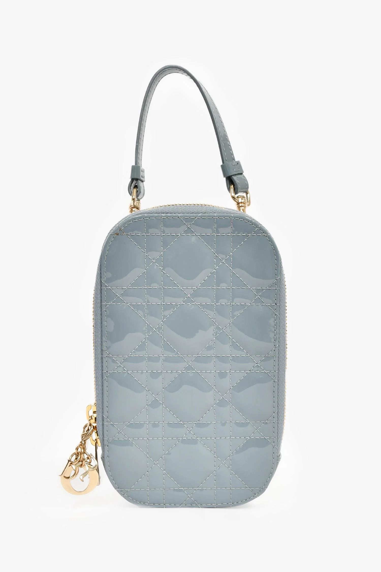 Christian Dior 2022 Blue Cannage Patent 'Call'in Dior' Phone Holder with Chain Strap - Image 7