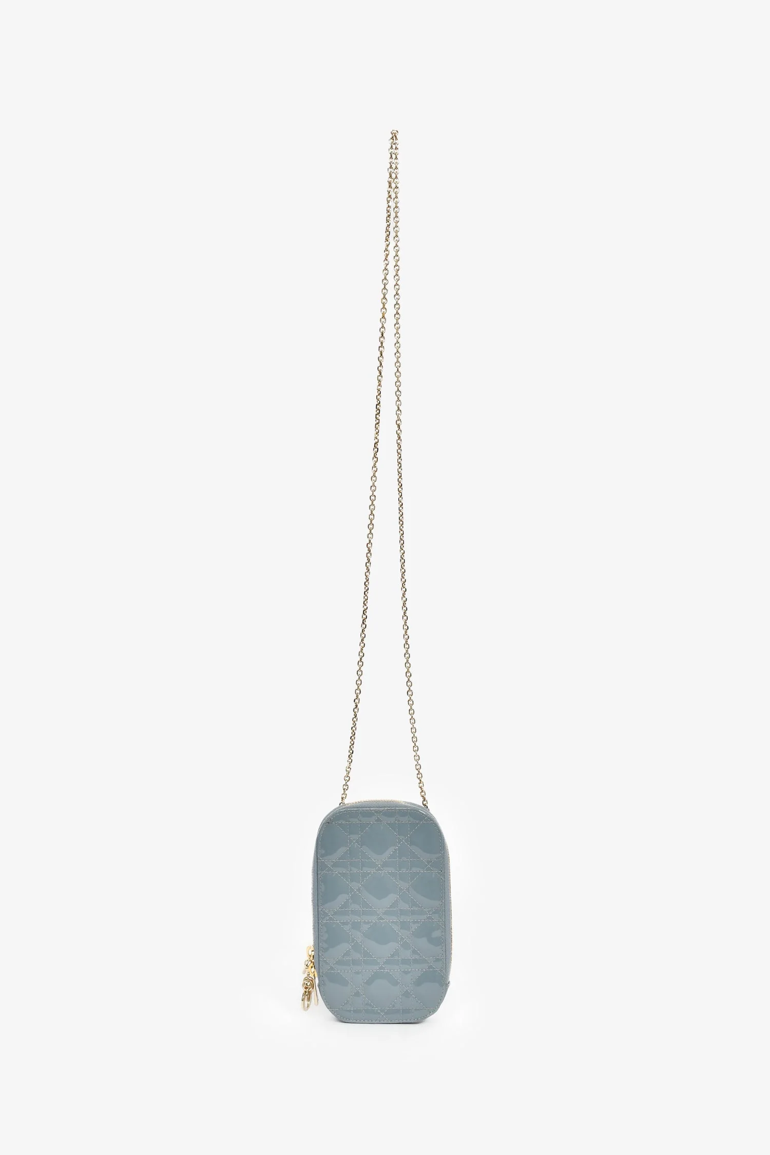 Christian Dior 2022 Blue Cannage Patent 'Call'in Dior' Phone Holder with Chain Strap - Image 8