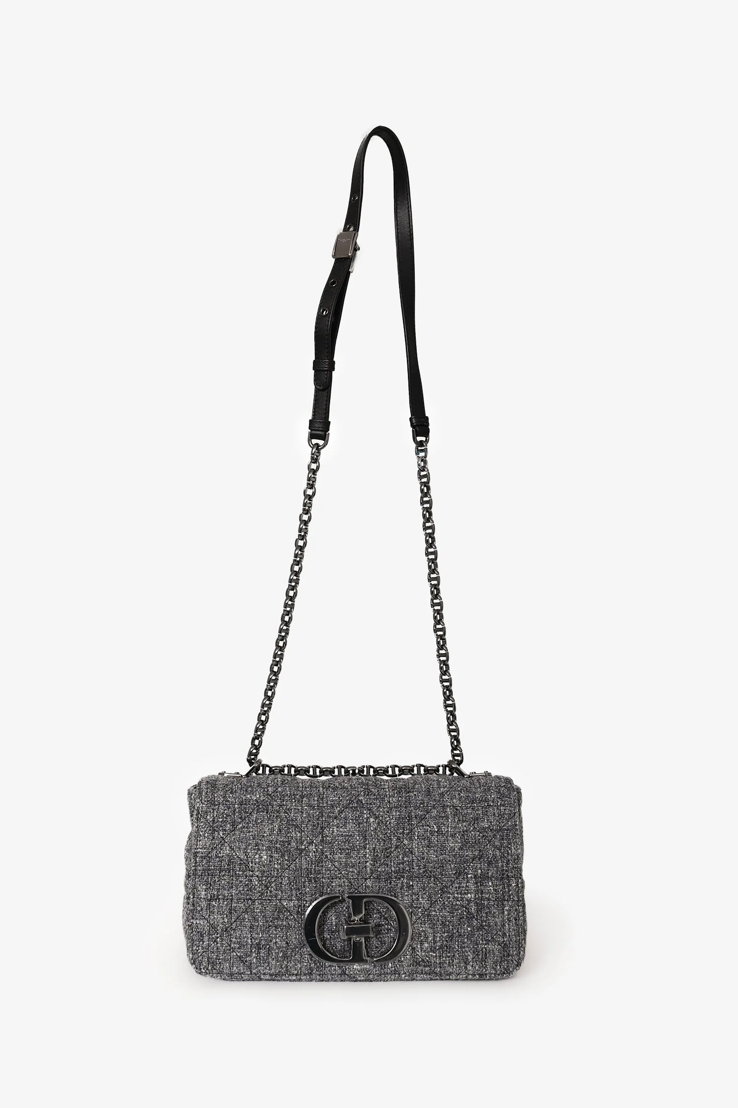 Christian Dior 2022 Grey Tweed Medium Caro Bag - Image 7