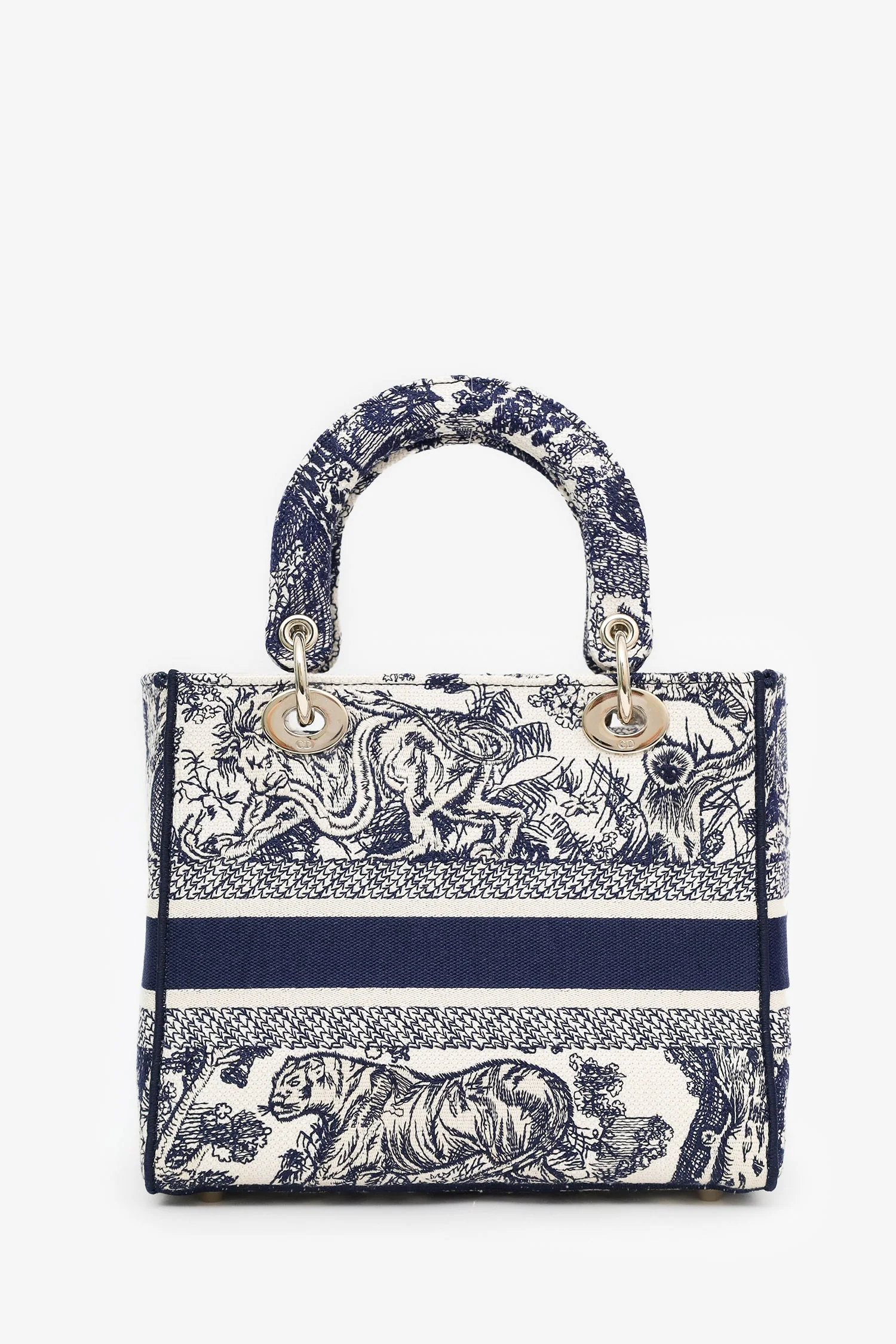 Christian Dior 2022 Navy/White Jacquard D-Lite Medium Top Handle With Strap - Image 2