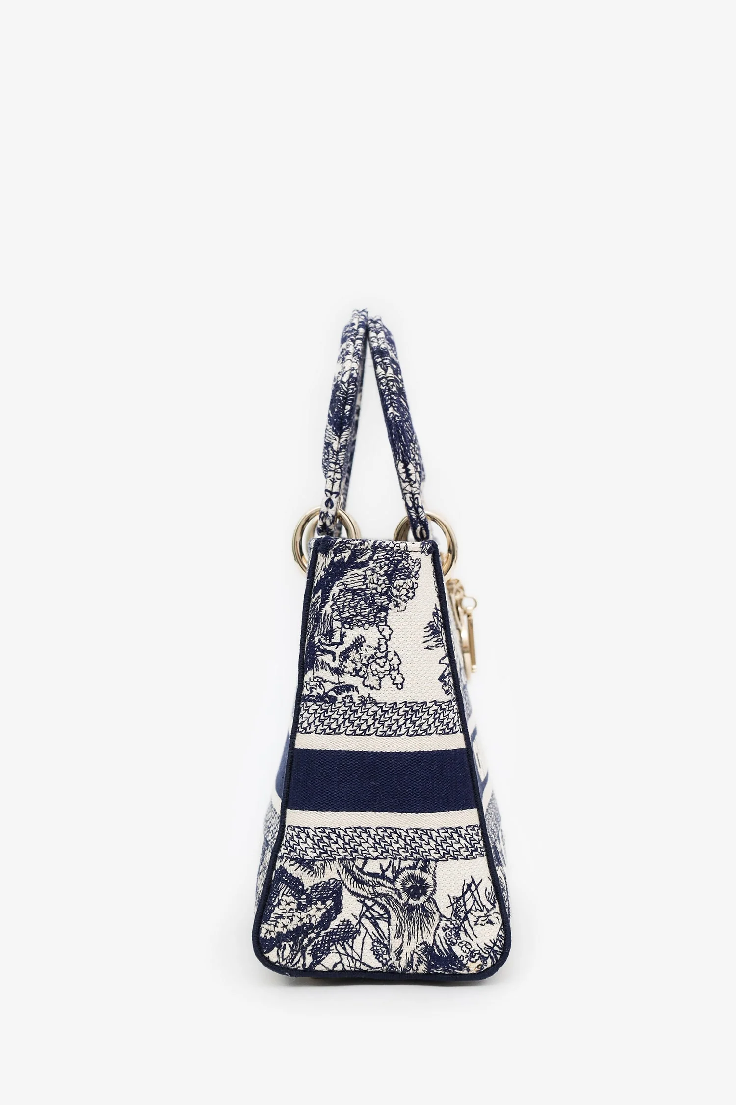 Christian Dior 2022 Navy/White Jacquard D-Lite Medium Top Handle With Strap - Image 3