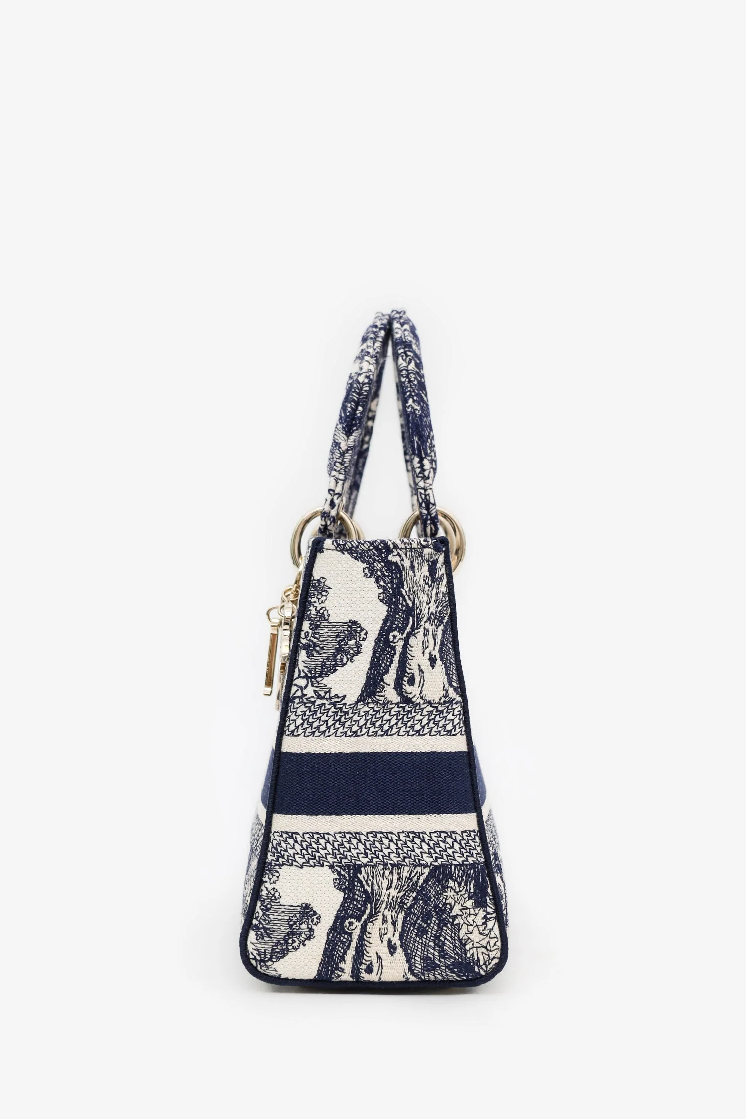 Christian Dior 2022 Navy/White Jacquard D-Lite Medium Top Handle With Strap - Image 4