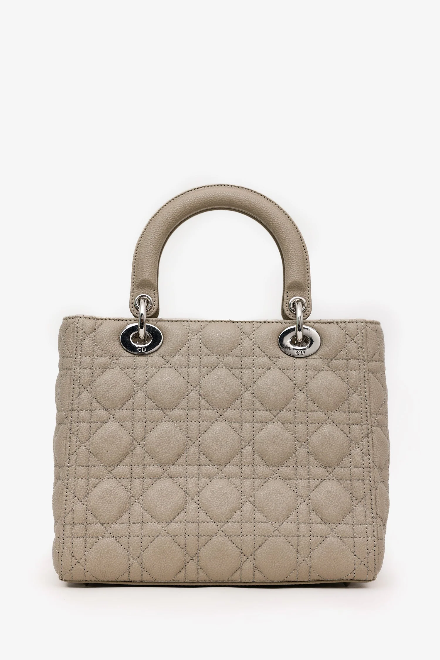 Christian Dior 2022 Taupe Grained Cannage Calfskin Medium Lady Dior Bag With Strap - Image 2