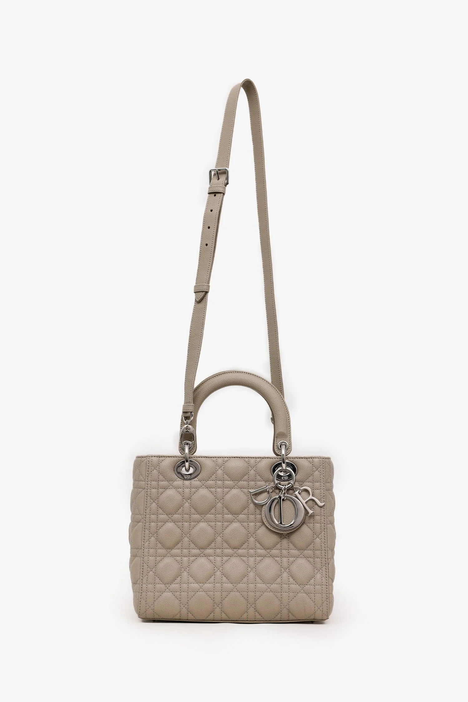 Christian Dior 2022 Taupe Grained Cannage Calfskin Medium Lady Dior Bag With Strap - Image 7
