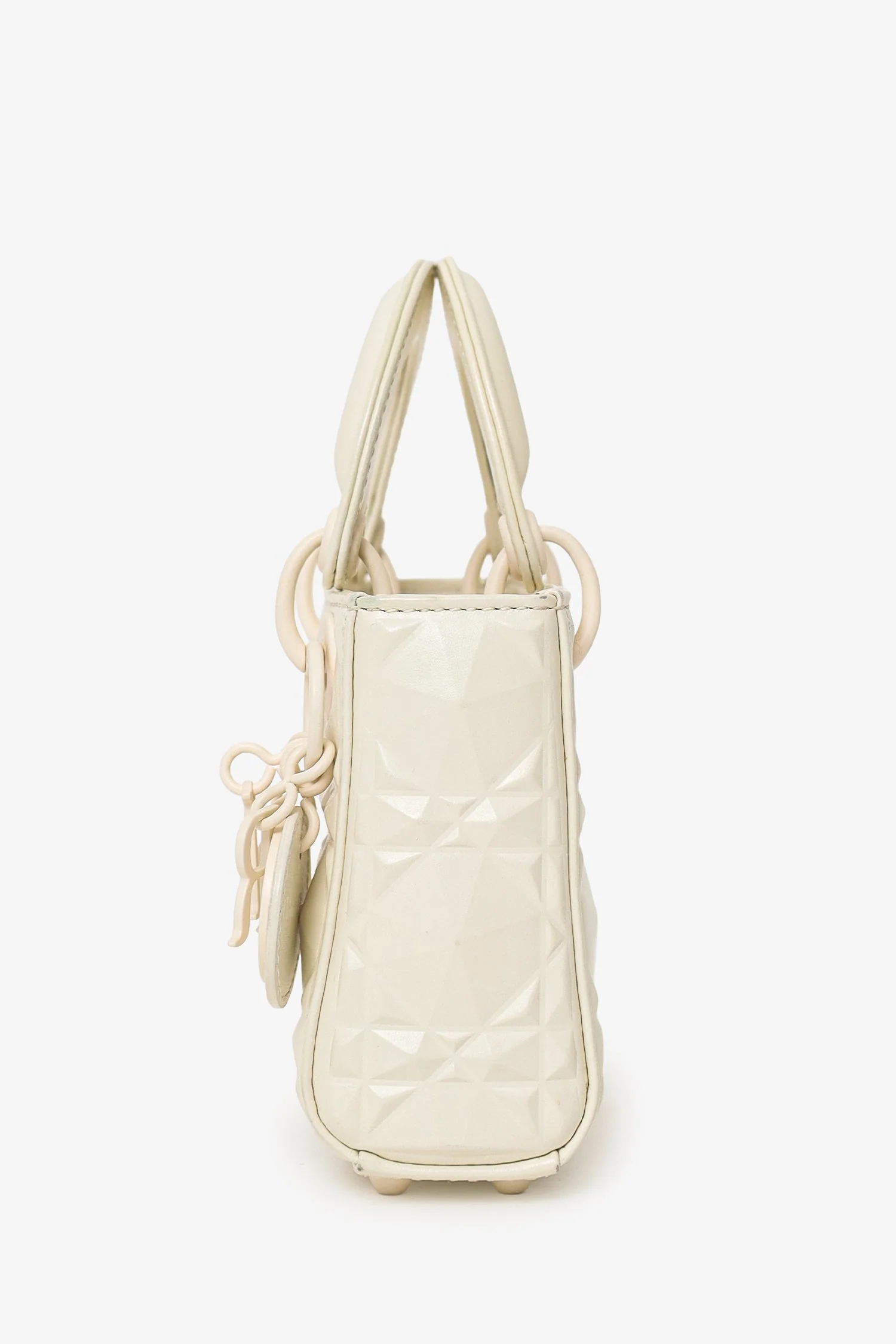 Christian Dior 2022 White Ultra Matte Calfskin Cannage Diamond Motif Micro Lady Dior - Image 4
