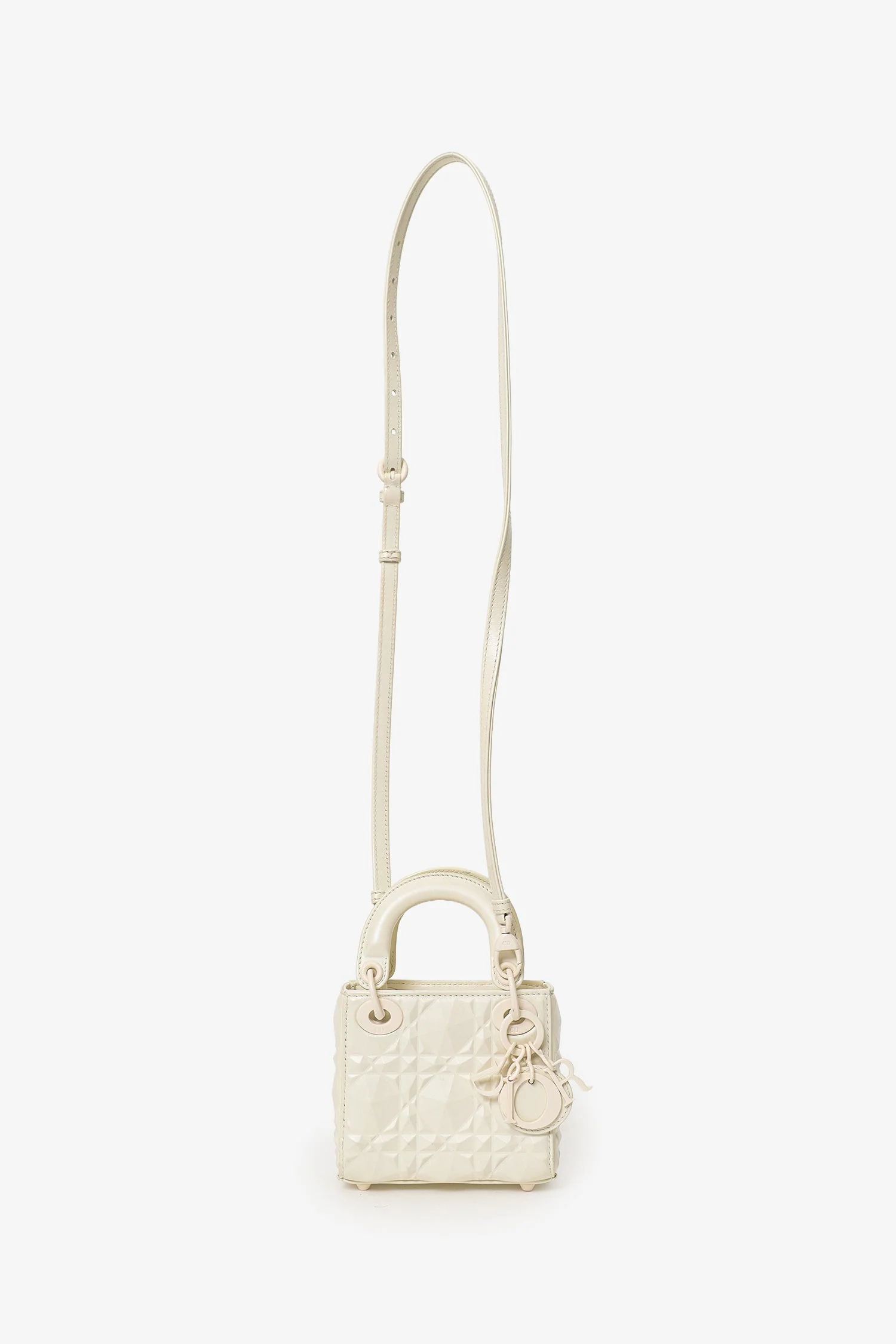 Christian Dior 2022 White Ultra Matte Calfskin Cannage Diamond Motif Micro Lady Dior - Image 6