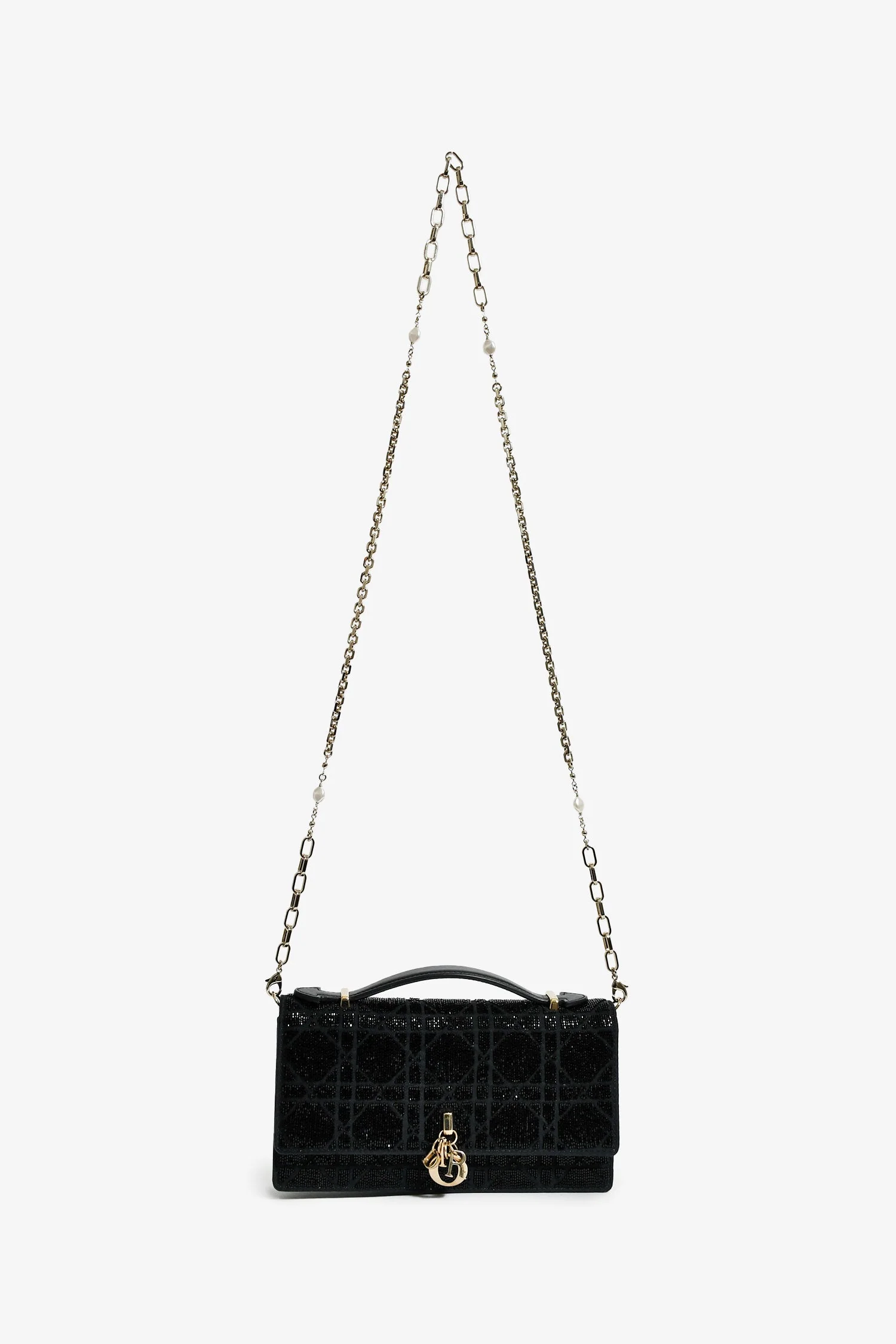 Christian Dior 2023 Black Bead Embellished My Dior Mini Bag with Chain - Image 7