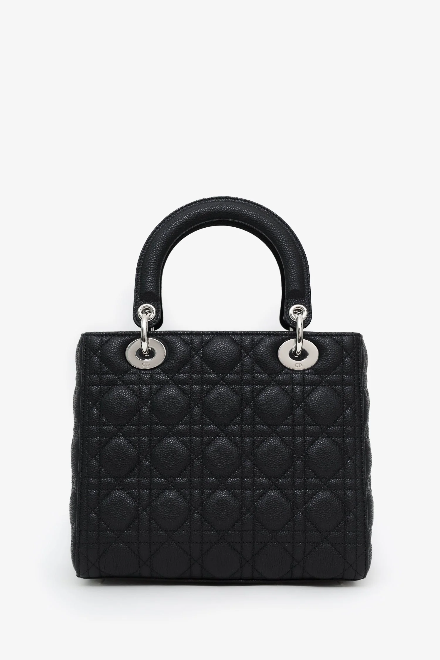 Christian Dior 2023 Black Grained Cannage Calfskin Medium Lady Dior Bag With Strap - Image 2