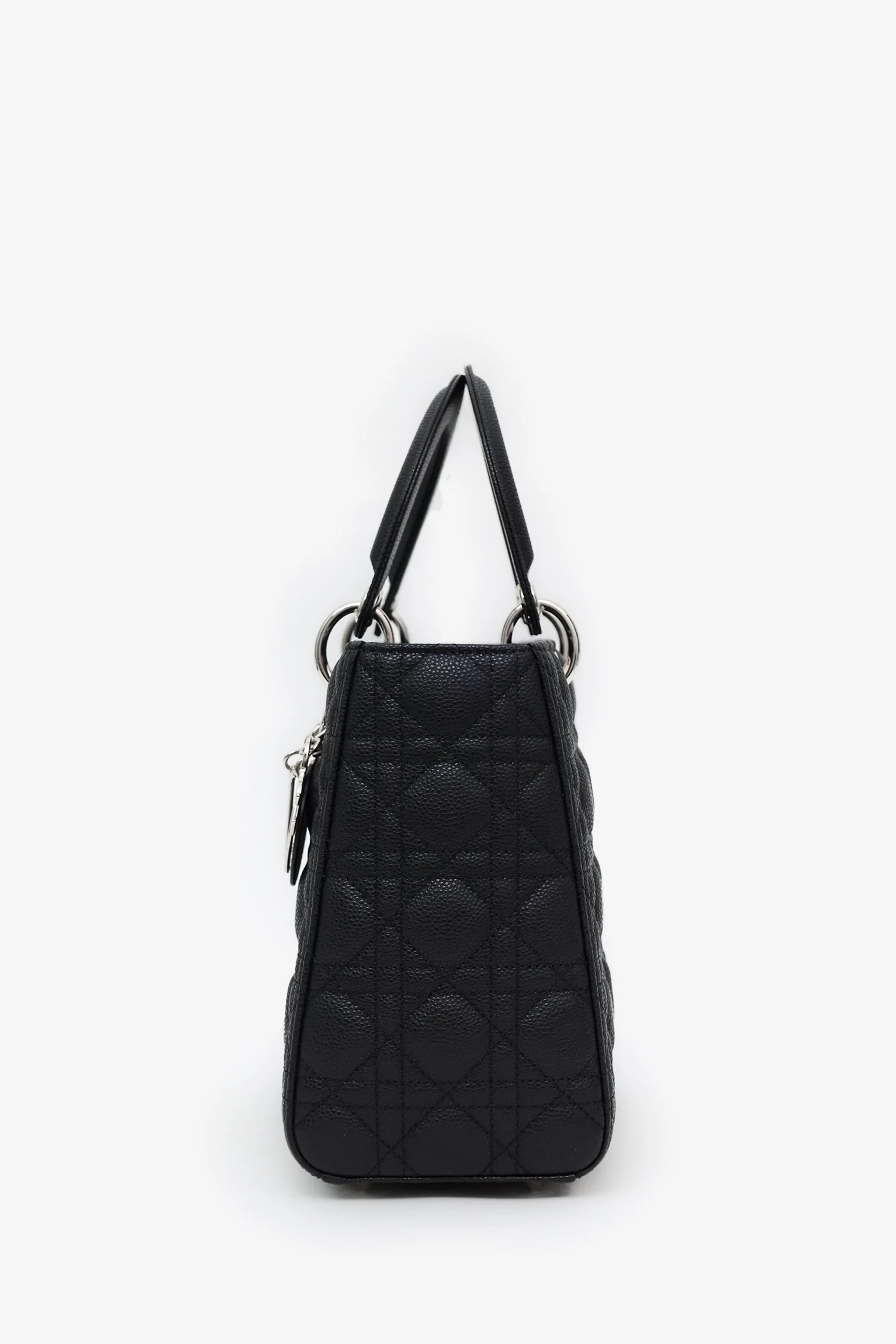 Christian Dior 2023 Black Grained Cannage Calfskin Medium Lady Dior Bag With Strap - Image 3