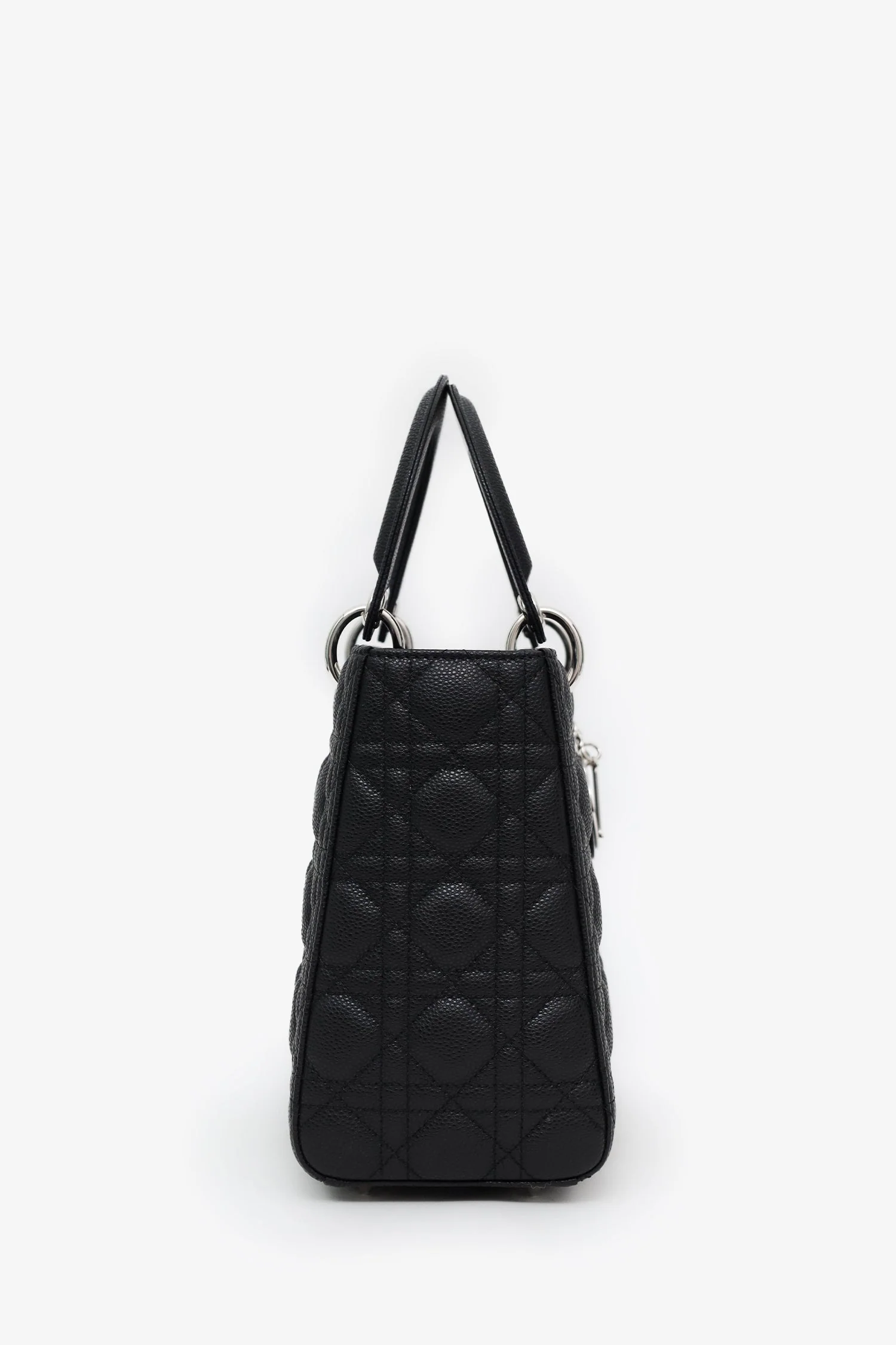 Christian Dior 2023 Black Grained Cannage Calfskin Medium Lady Dior Bag With Strap - Image 4