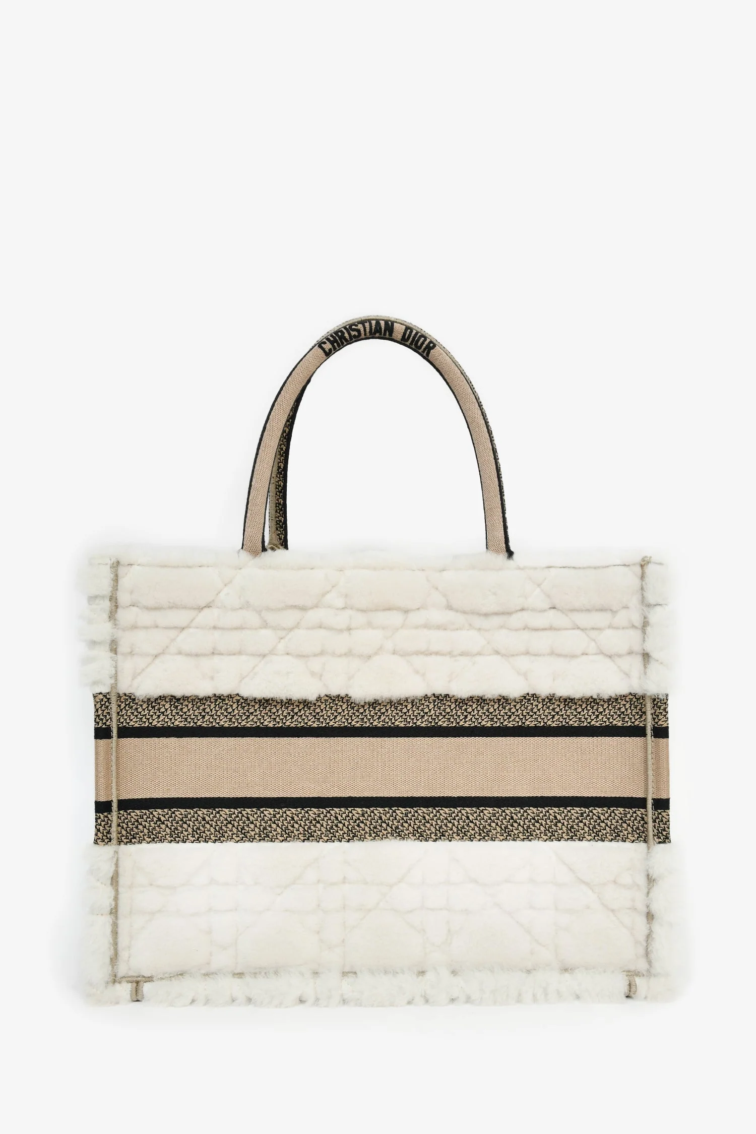 Christian Dior 2023 Ecru Cannage Shearling Taupe Canvas Medium Book Tote - Image 2