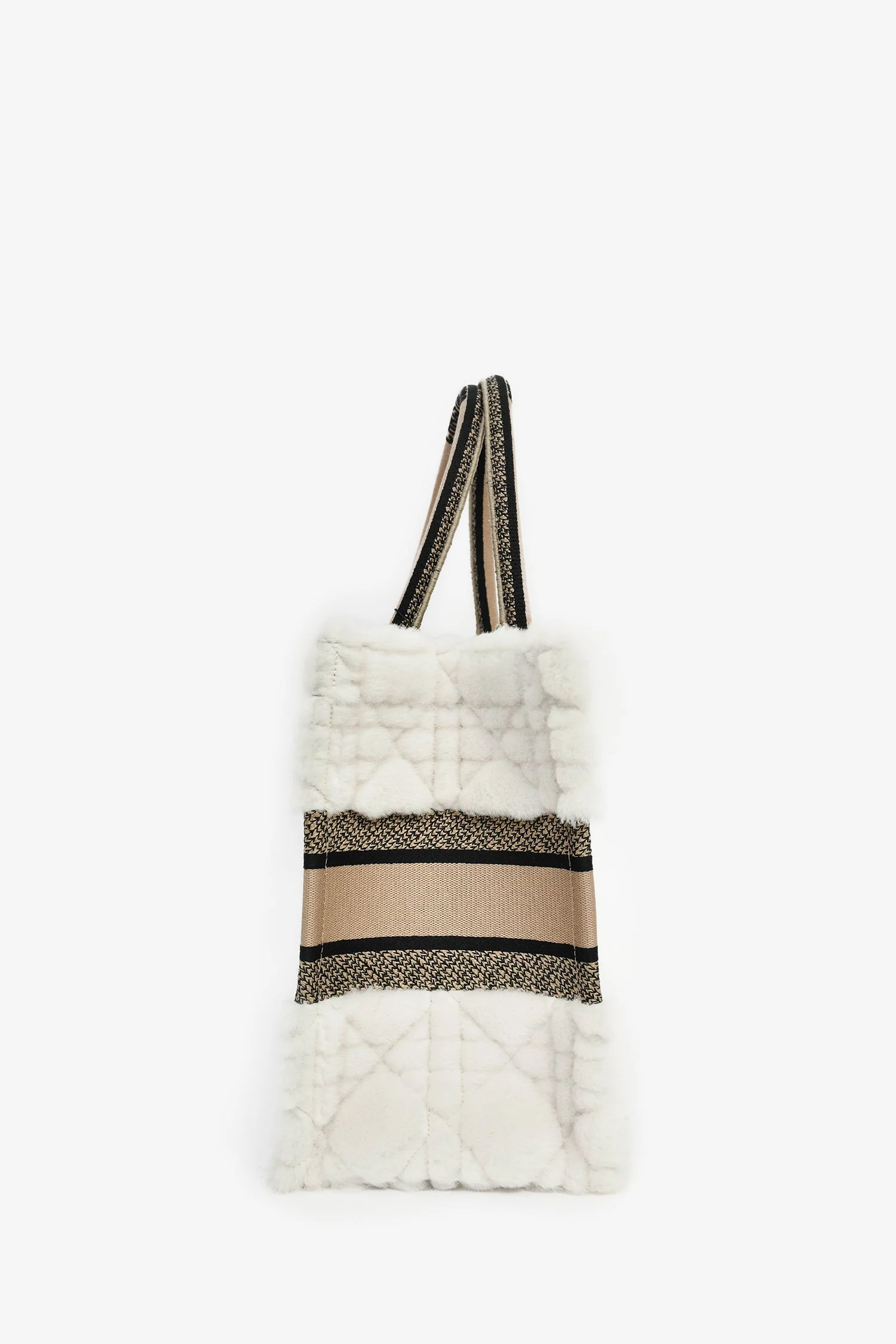 Christian Dior 2023 Ecru Cannage Shearling Taupe Canvas Medium Book Tote - Image 3