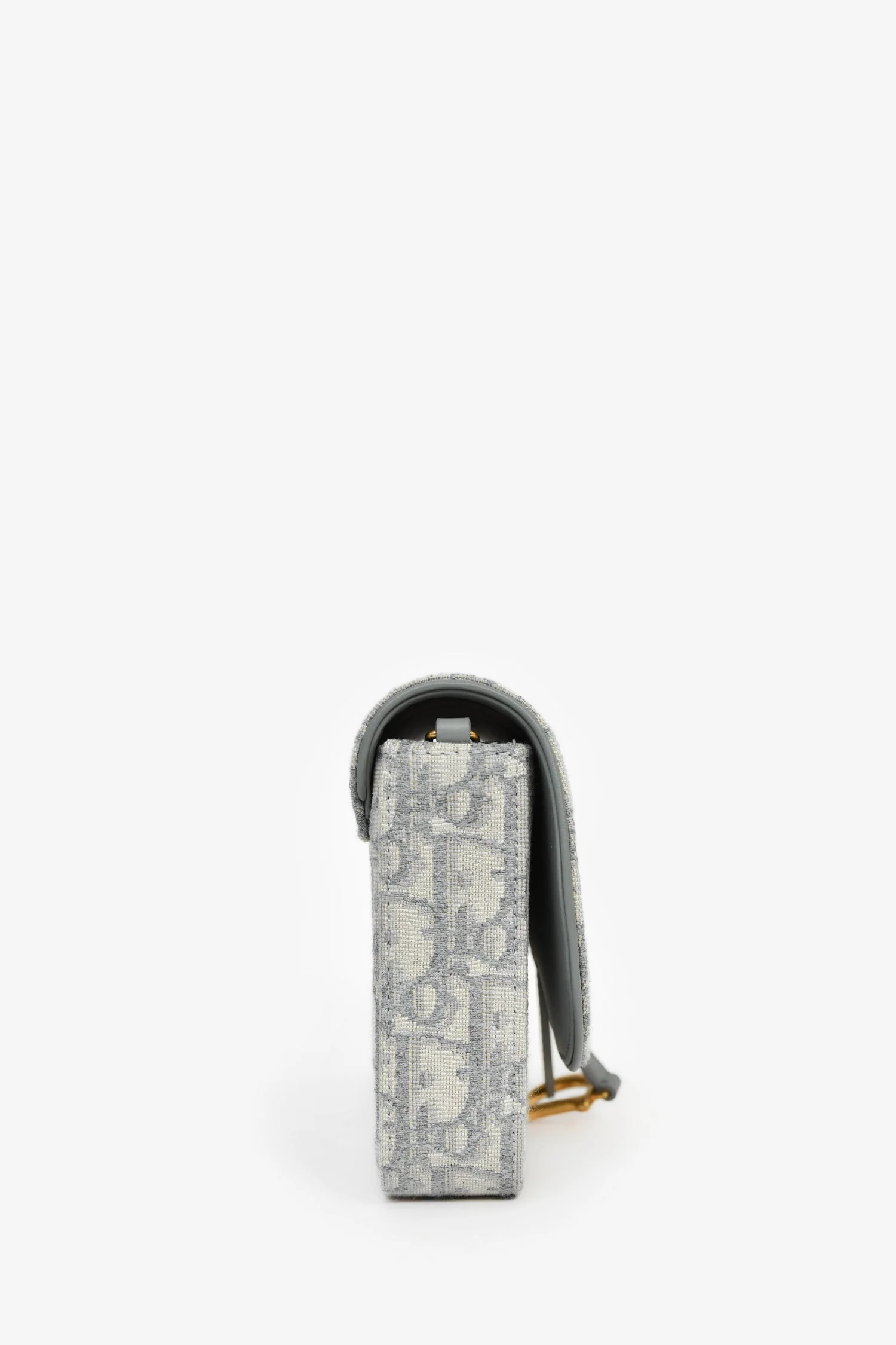 Christian Dior 2023 Grey Oblique Canvas Medium Saddle Pouch With Chain - Image 3