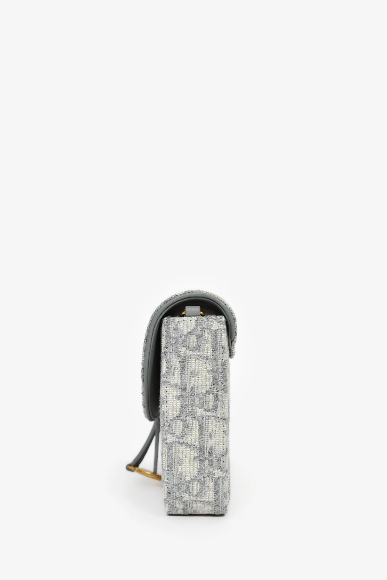 Christian Dior 2023 Grey Oblique Canvas Medium Saddle Pouch With Chain - Image 4