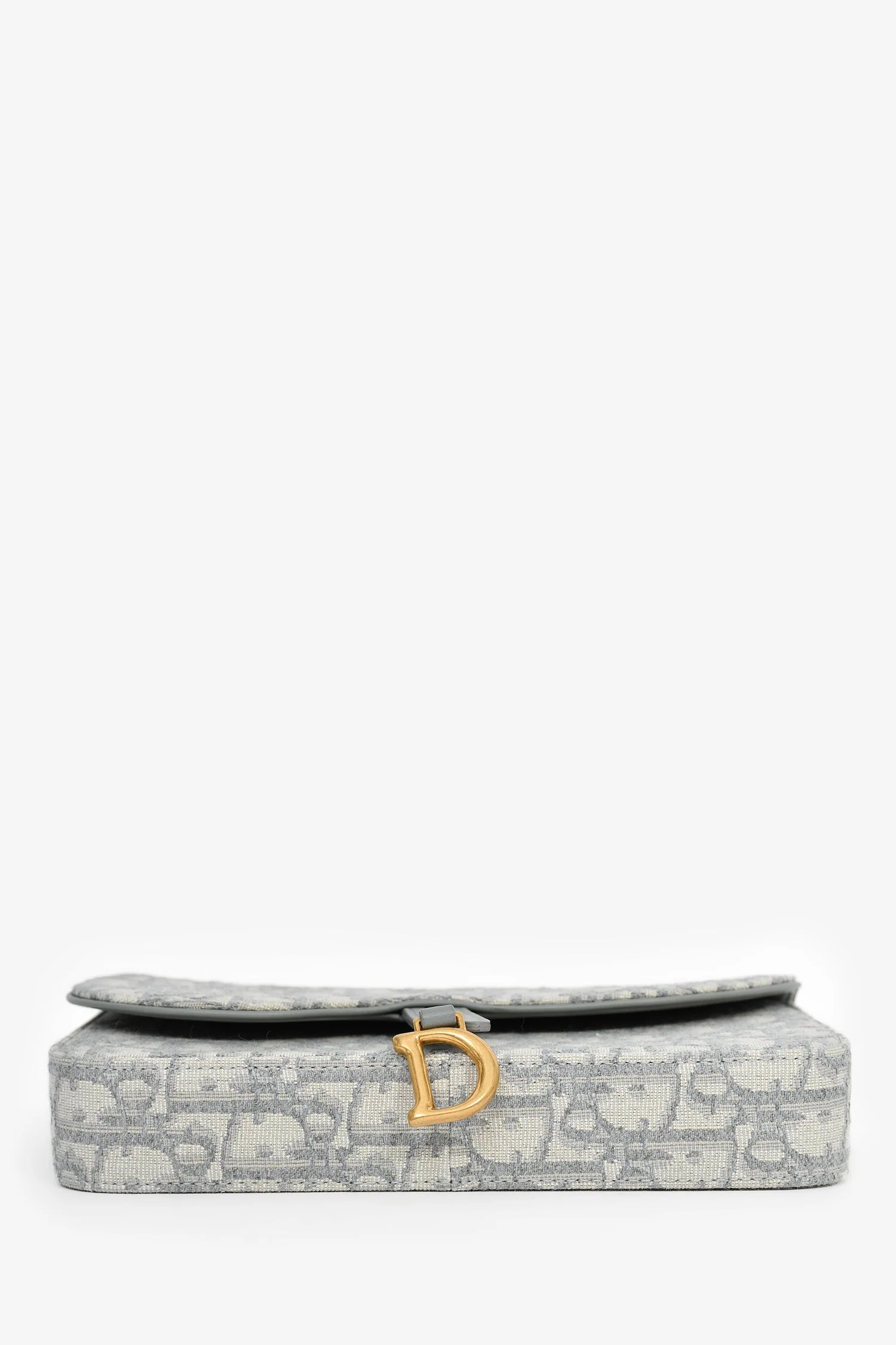 Christian Dior 2023 Grey Oblique Canvas Medium Saddle Pouch With Chain - Image 5