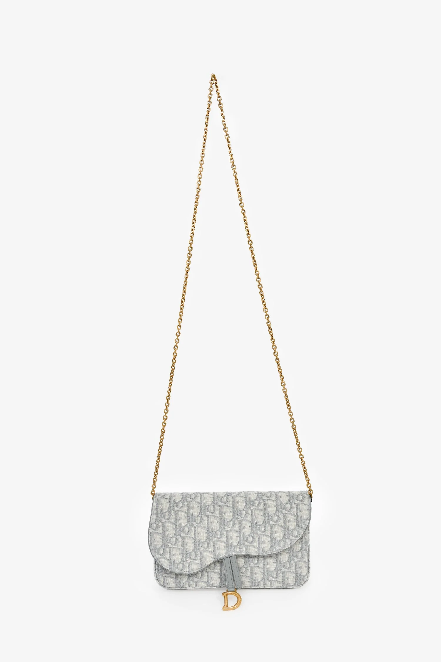 Christian Dior 2023 Grey Oblique Canvas Medium Saddle Pouch With Chain - Image 7