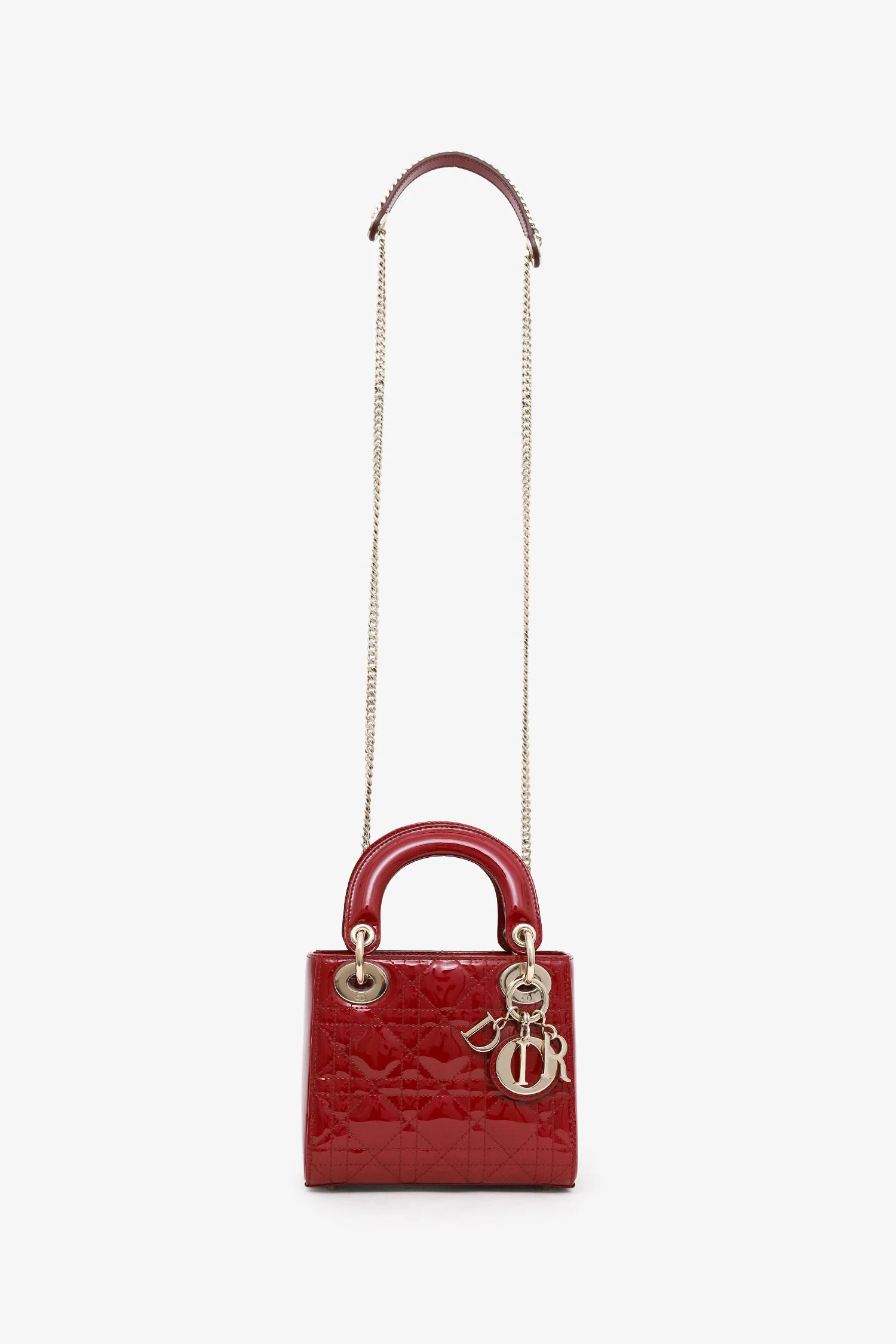 Christian Dior 2023 Red Patent Cannage Leather Mini Lady Dior - Image 6