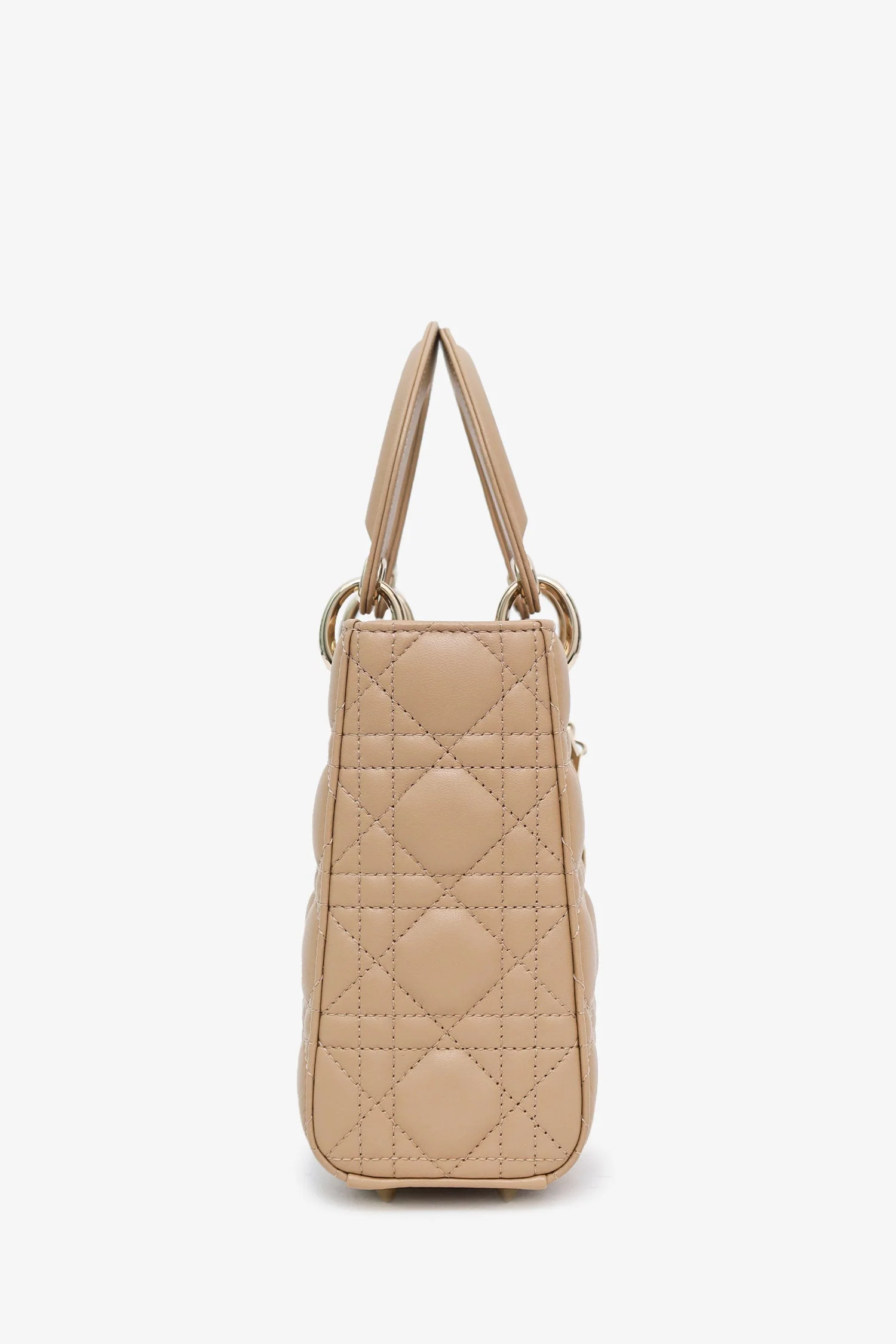 Christian Dior 2024 Beige Cannage Lambskin Small Lady Dior With Strap - Image 3
