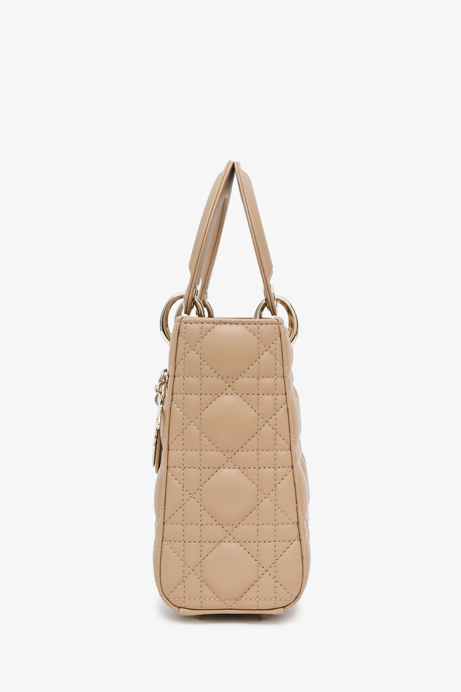 Christian Dior 2024 Beige Cannage Lambskin Small Lady Dior With Strap - Image 4