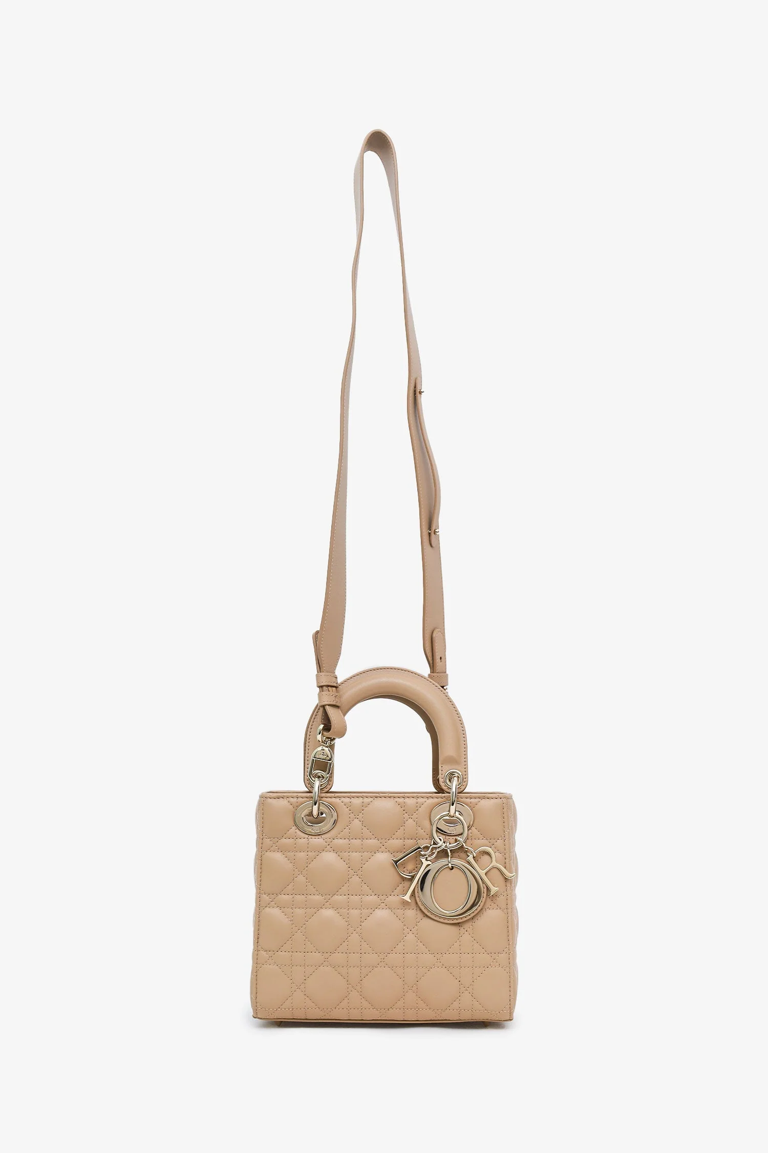 Christian Dior 2024 Beige Cannage Lambskin Small Lady Dior With Strap - Image 7