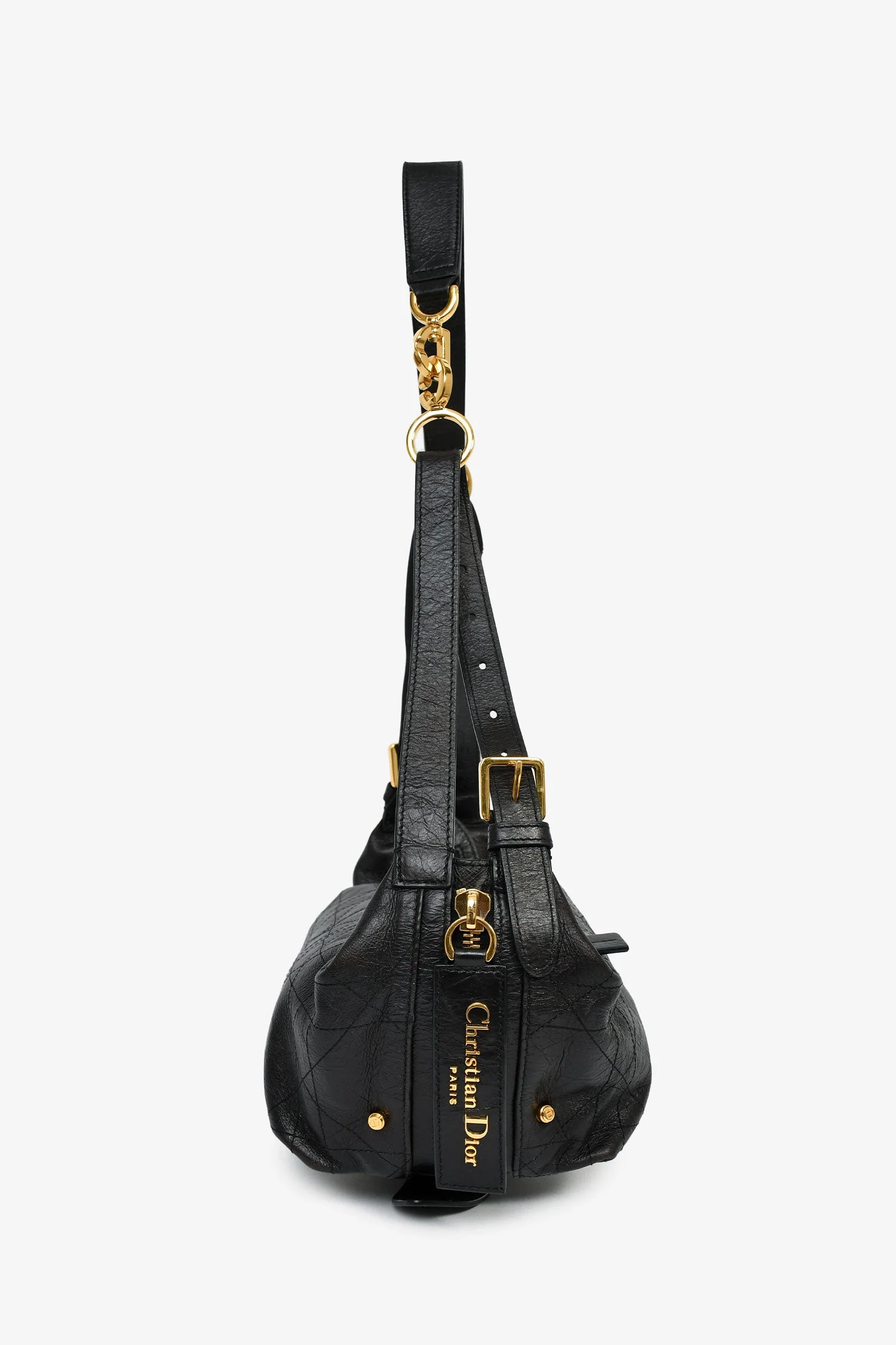 Christian Dior 2025 Black Crinkled Leather Small 'D-Journey' Hobo Bag - Image 3