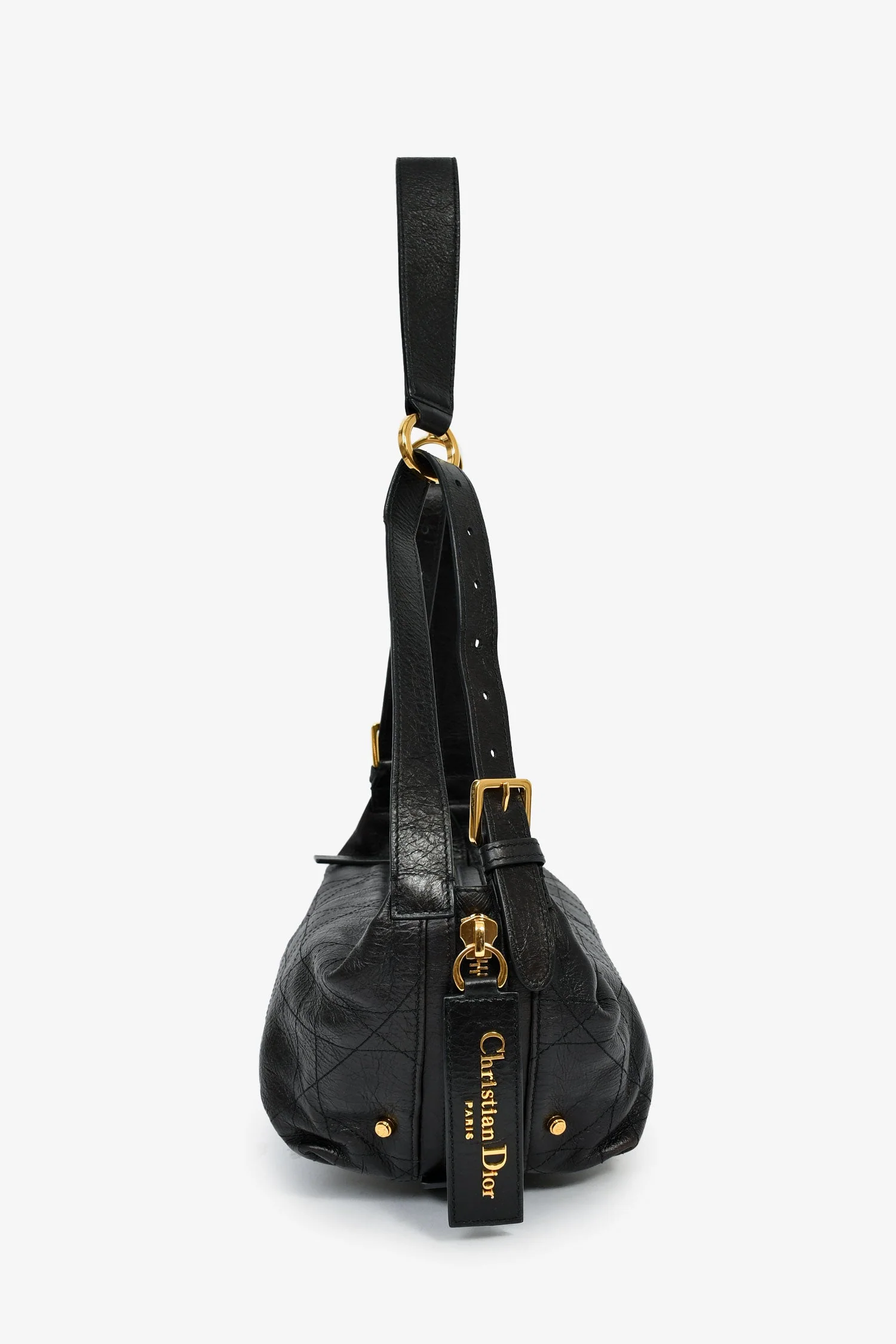 Christian Dior 2025 Black Crinkled Leather Small 'D-Journey' Hobo Bag - Image 4
