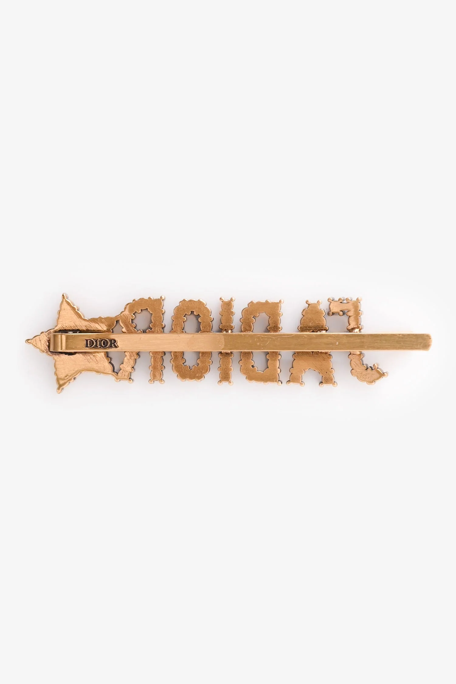 Christian Dior Aged Gold Tone Metal Crystal Embellished J'Adior Hair Clip - Image 2
