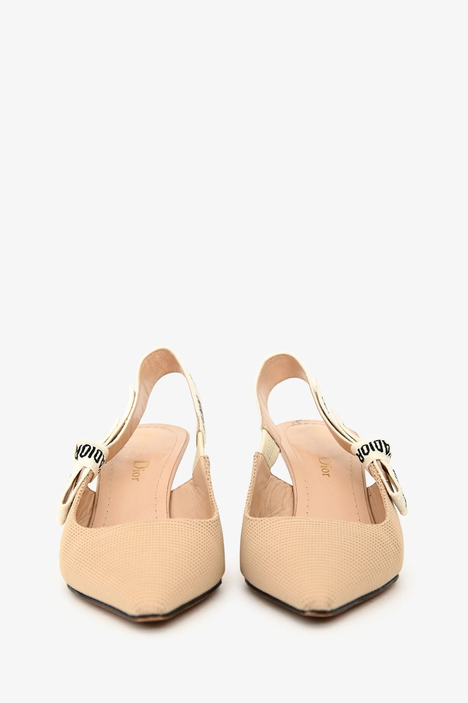 Christian Dior Beige/White Canvas J'Adior Slingback Heels Size 36.5 - Image 3