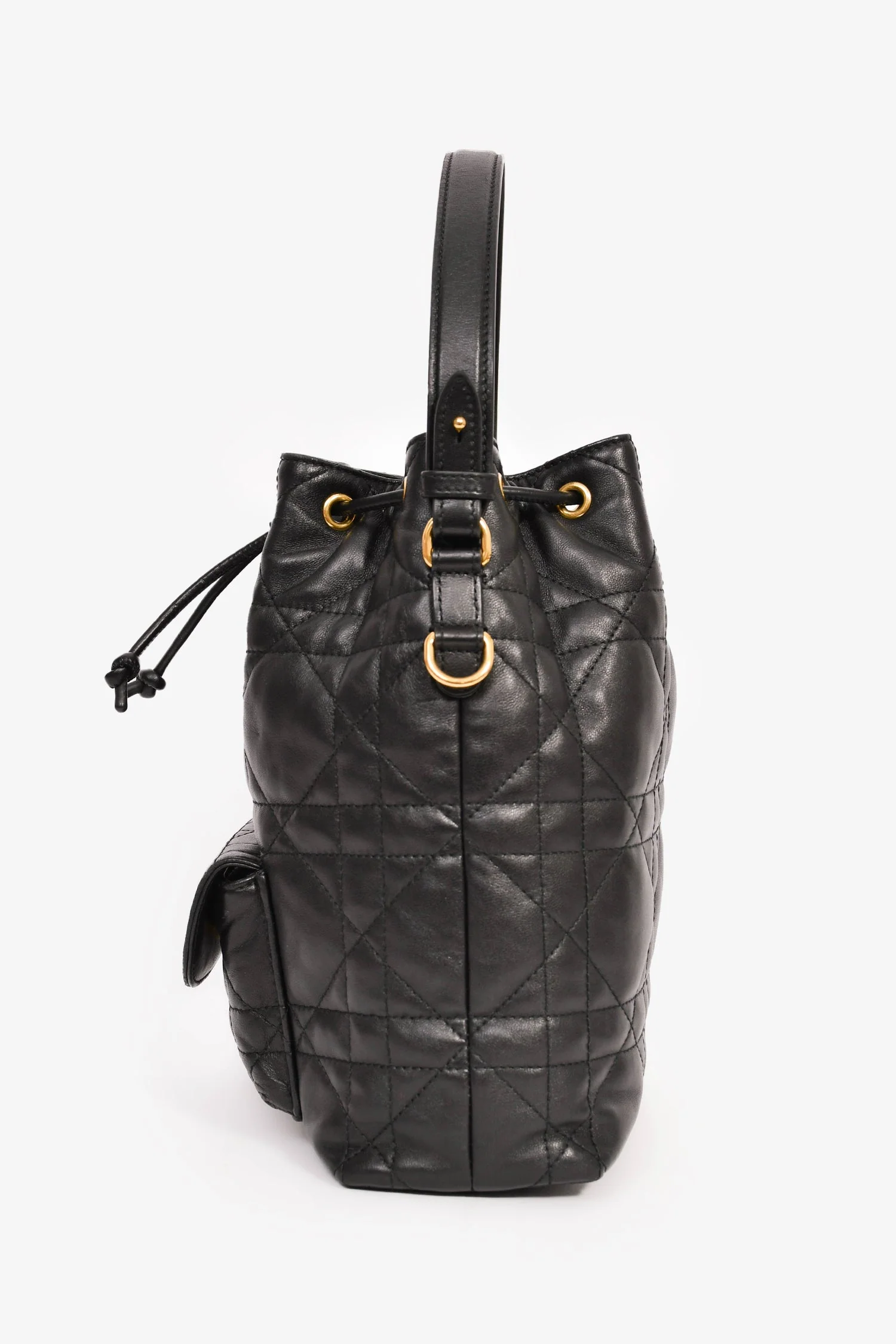 Christian Dior Black Cannage Leather 'Caro' Small Bucket Bag - Image 3