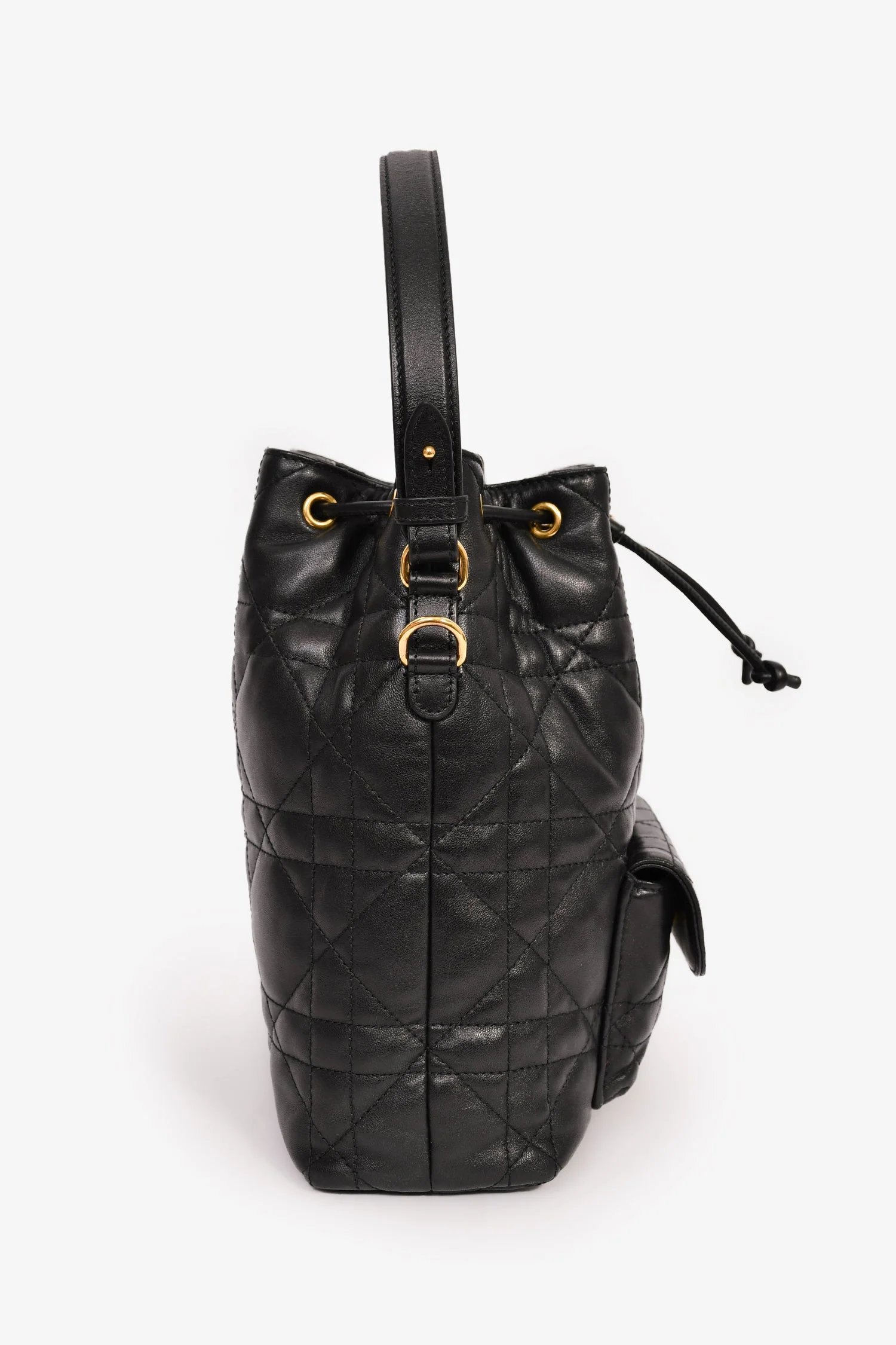 Christian Dior Black Cannage Leather 'Caro' Small Bucket Bag - Image 4