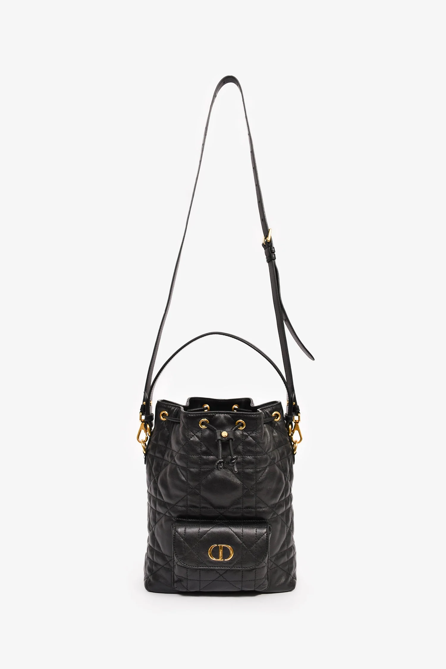Christian Dior Black Cannage Leather 'Caro' Small Bucket Bag - Image 7