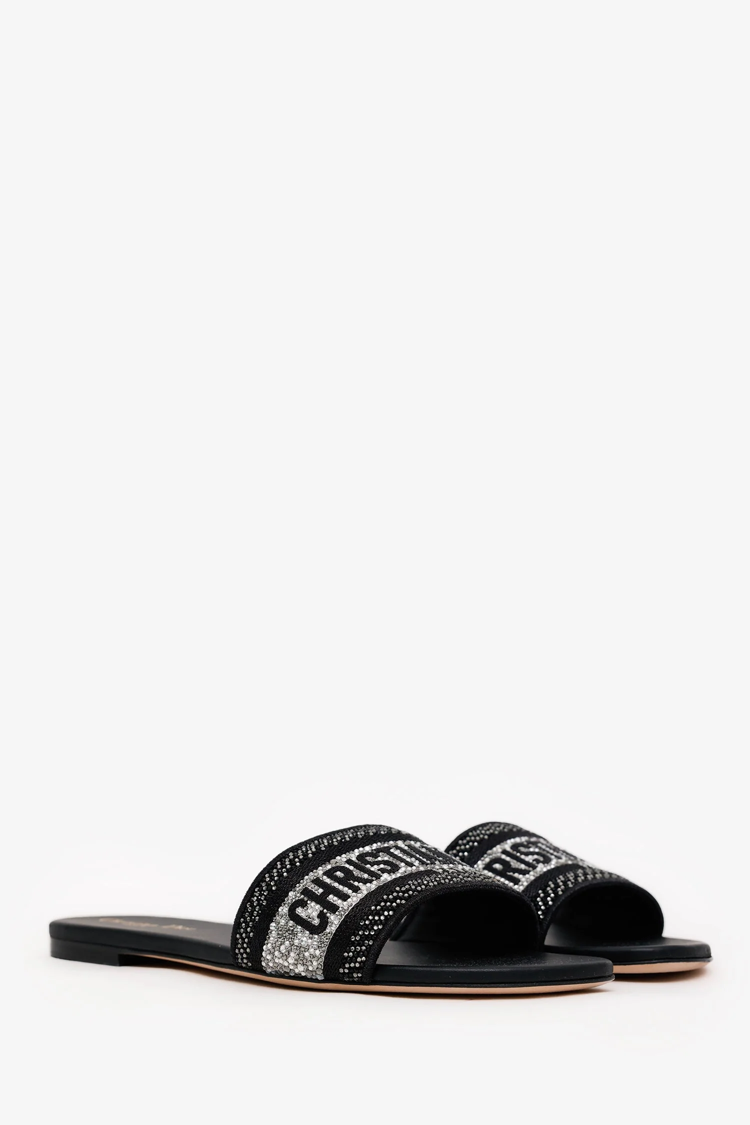 Christian Dior Black Canvas Crystal Embellished Dway Slide Sandals Size 40.5 - Image 2