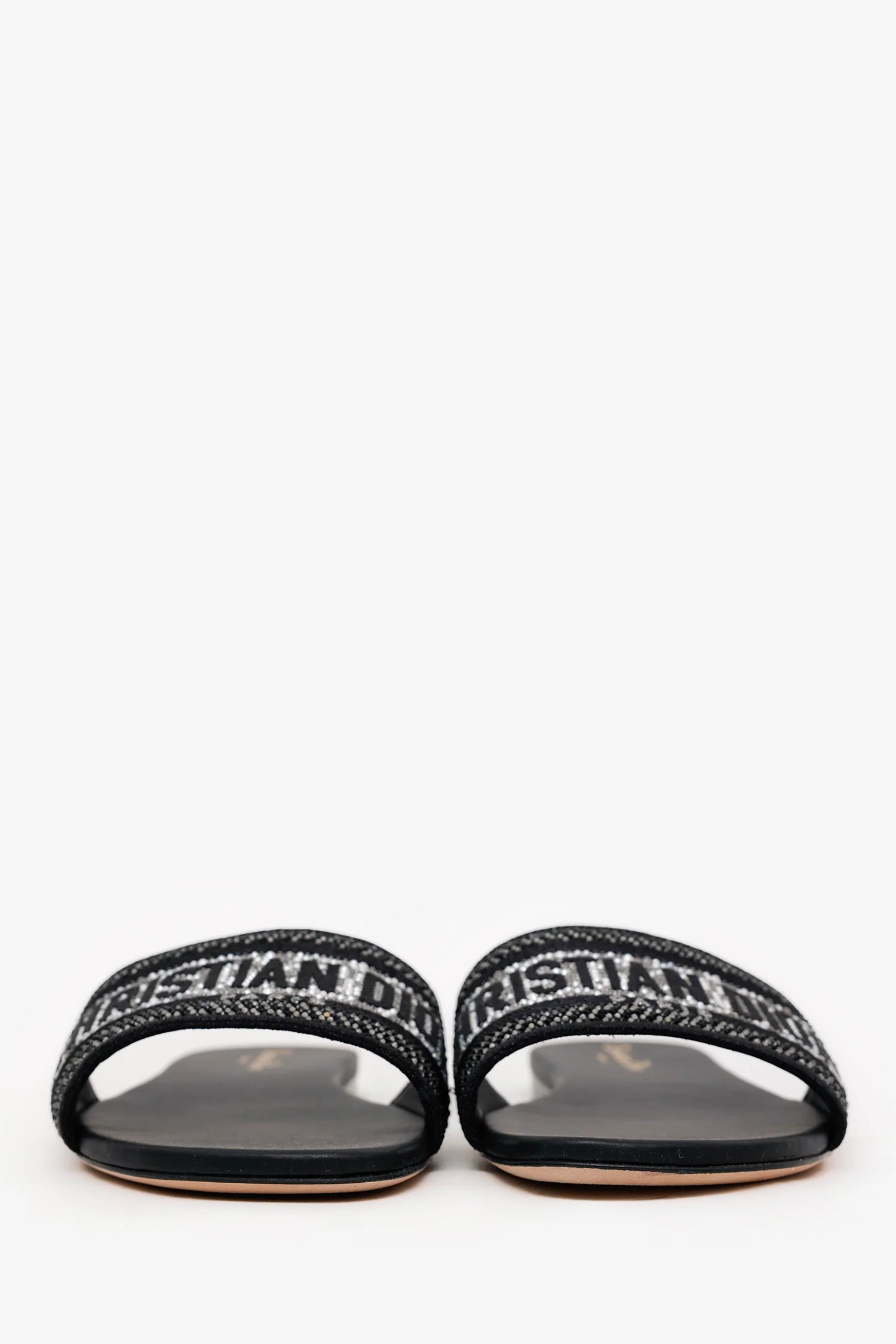Christian Dior Black Canvas Crystal Embellished Dway Slide Sandals Size 40.5 - Image 3