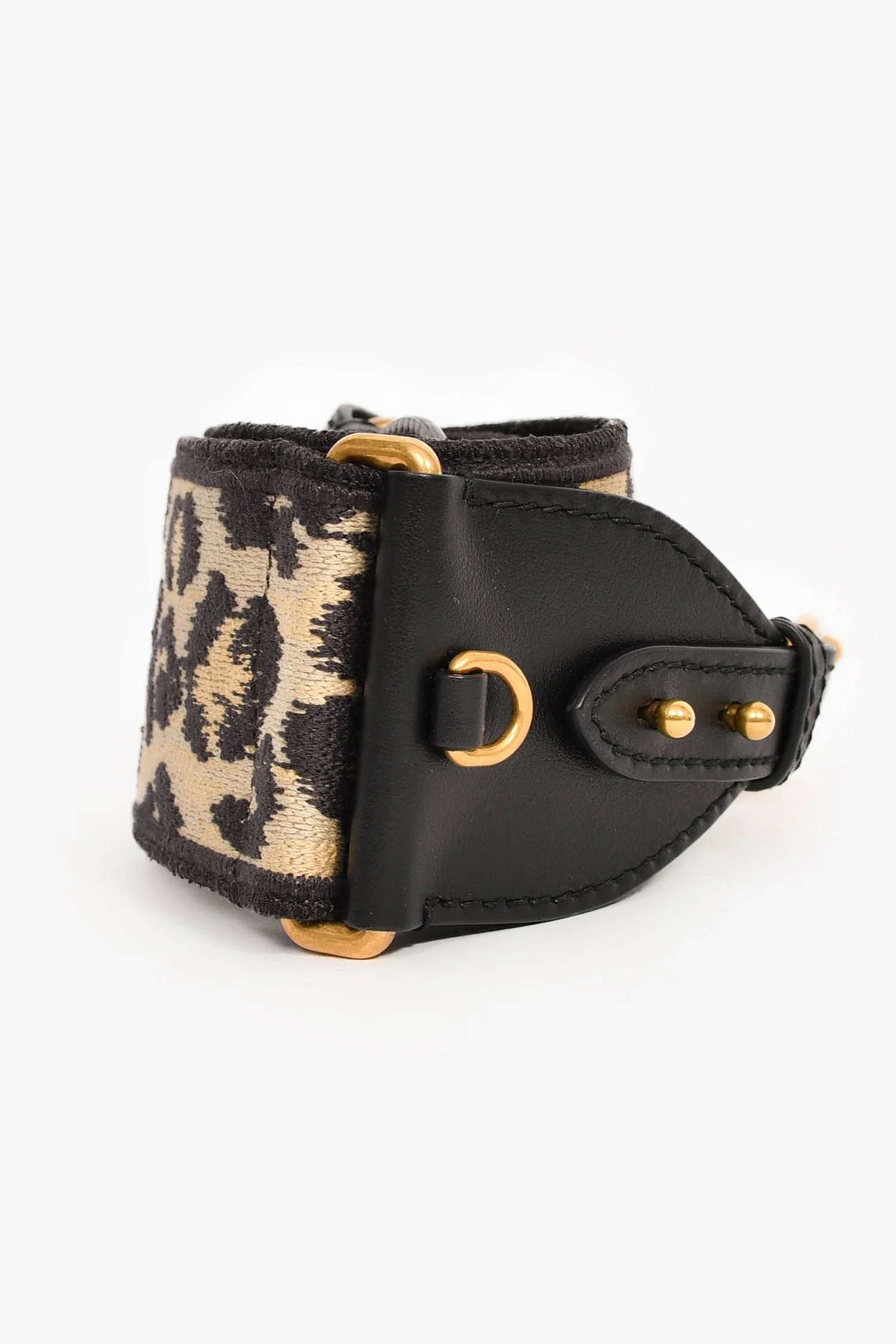 Christian Dior Black/Gold Leopard Jacquard Guitar Bag Strap - Image 4