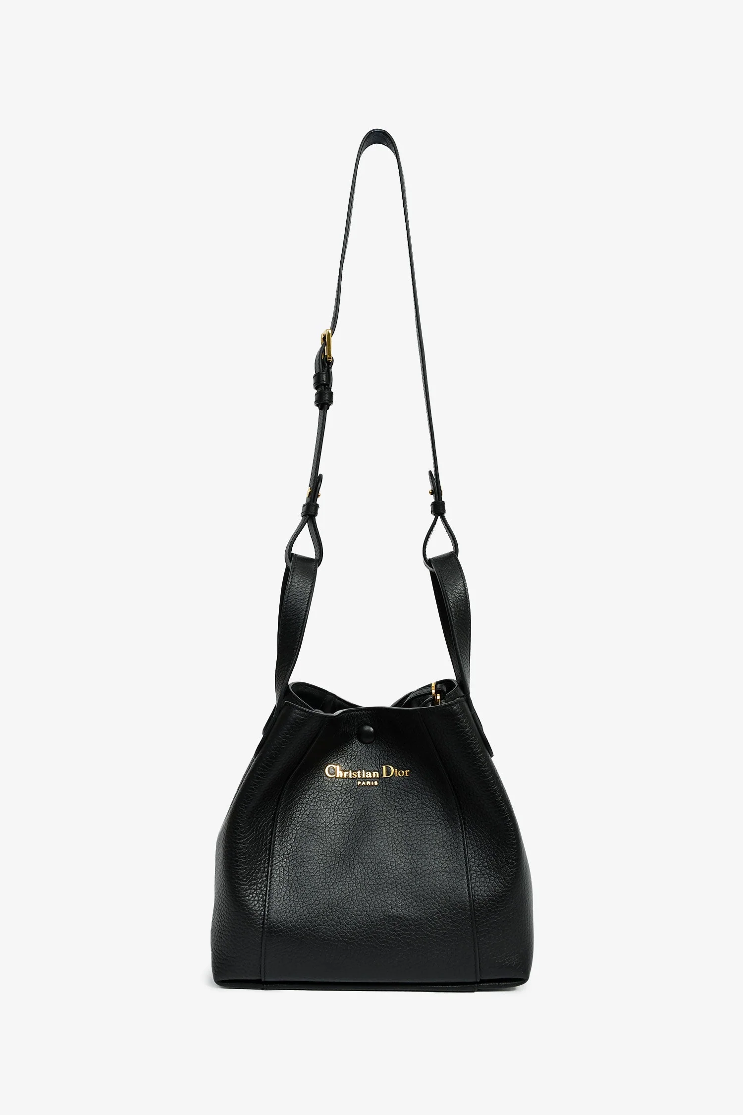 Christian Dior Black Grained Calfskin Bucket Bag with Strap - Image 7