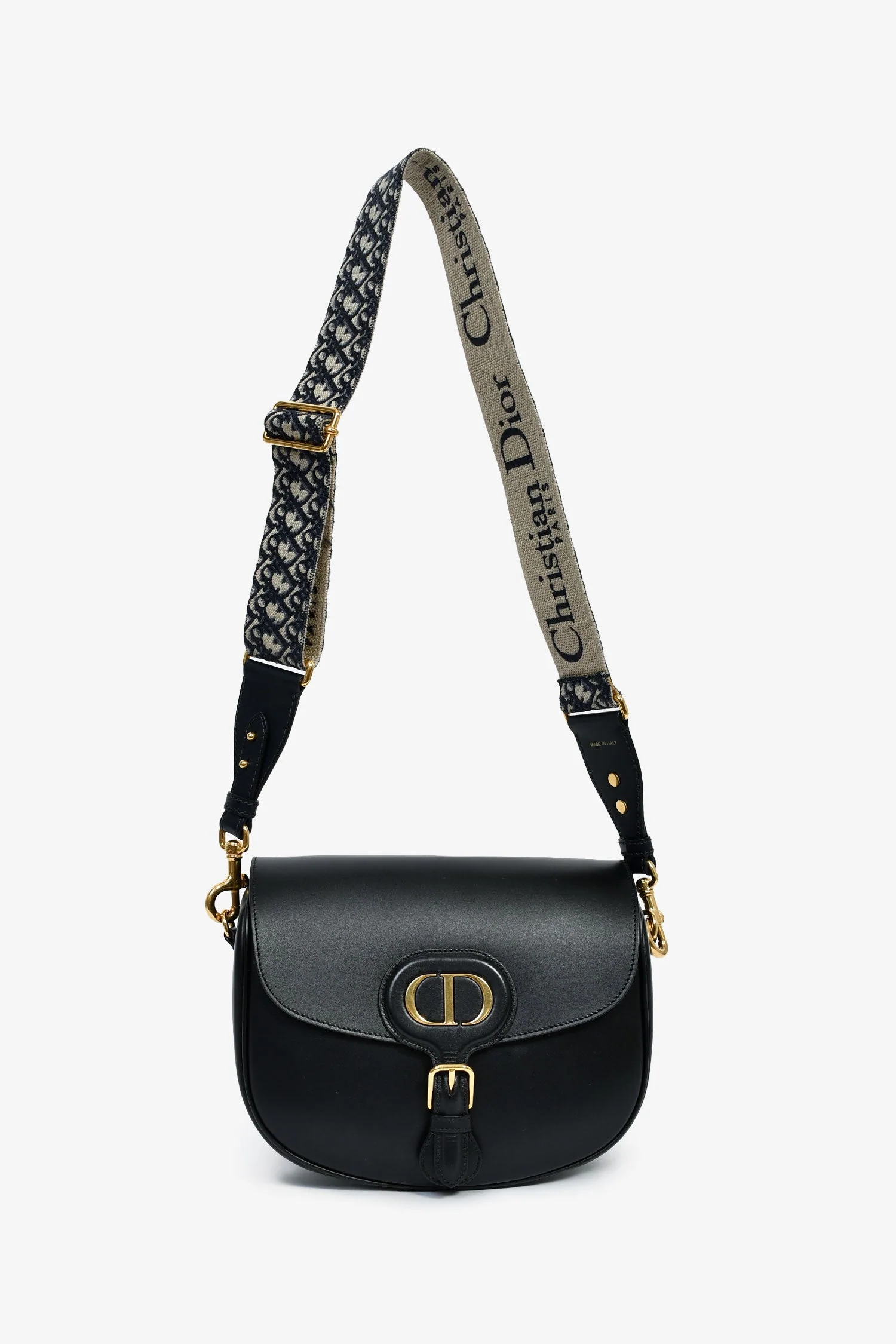 Christian Dior Black Leather Large Bobby Oblique Canvas Strap Crossbody Bag - Image 7