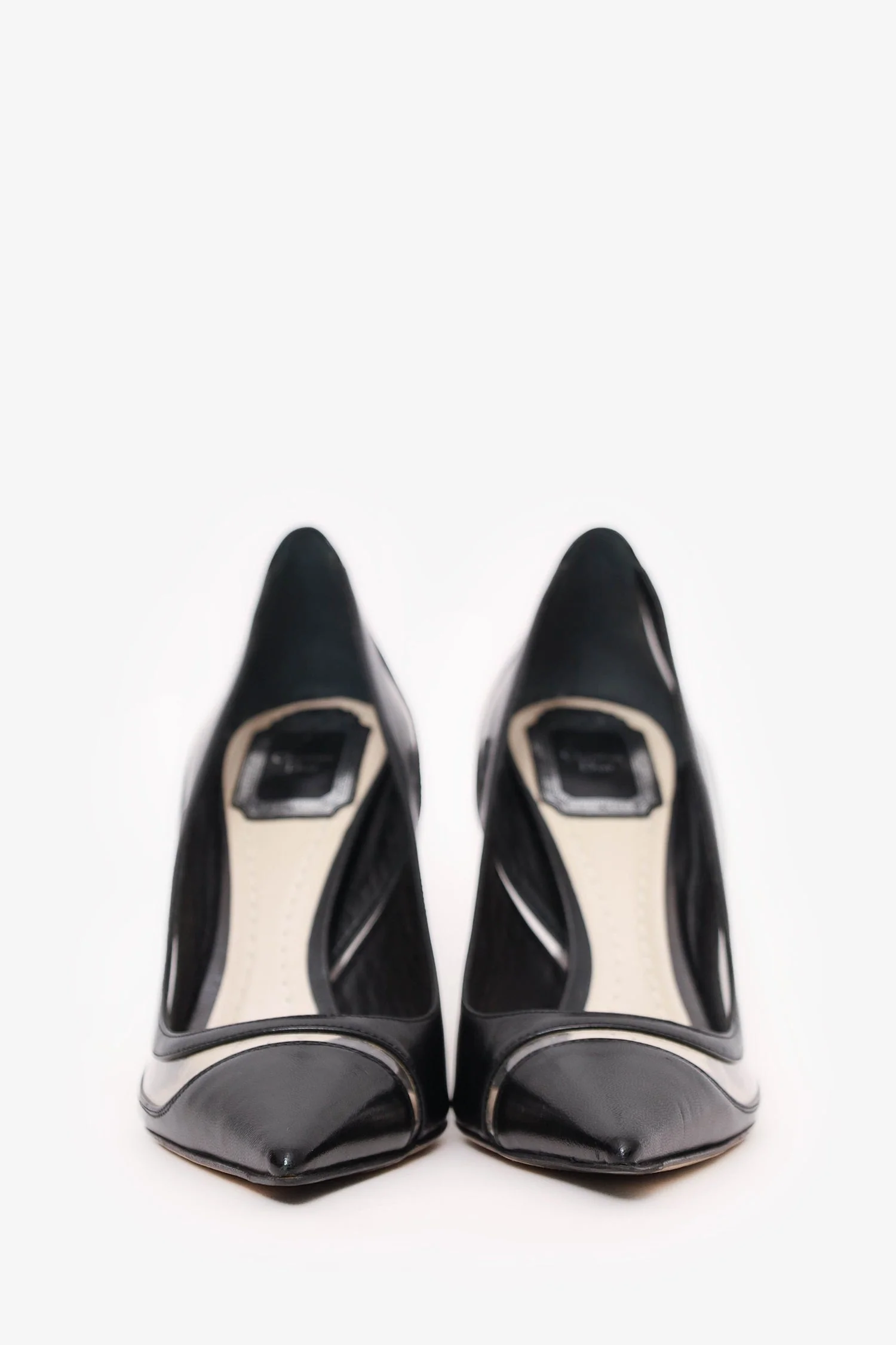 Christian Dior Black Leather/PVC Flared Heels Size 36.5 - Image 3