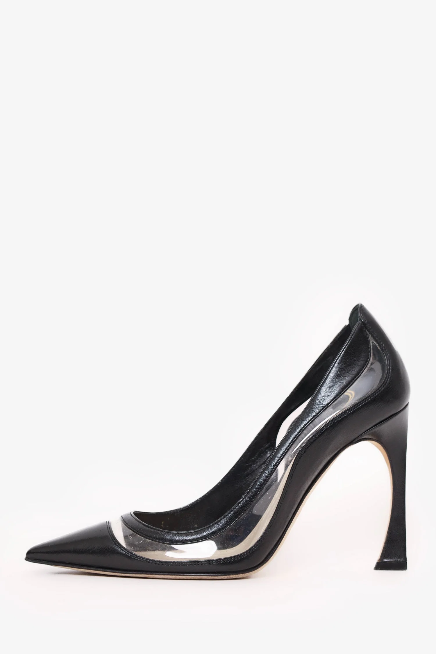 Christian Dior Black Leather/PVC Flared Heels Size 36.5 - Image 4