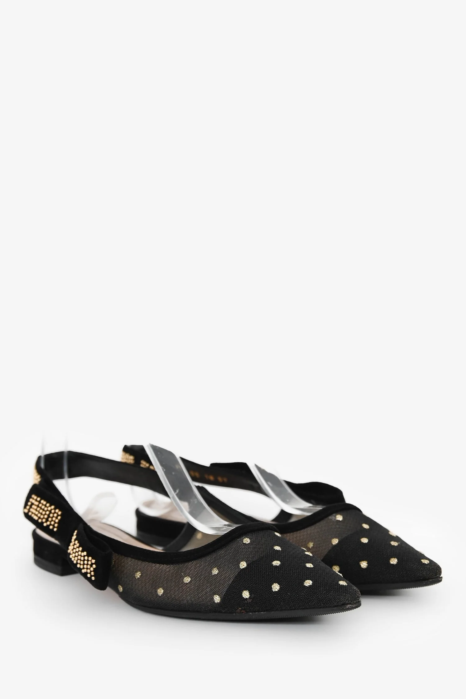Christian Dior Black Mesh Polka Dots J'aDior Slingback Flats Size 37 - Image 2