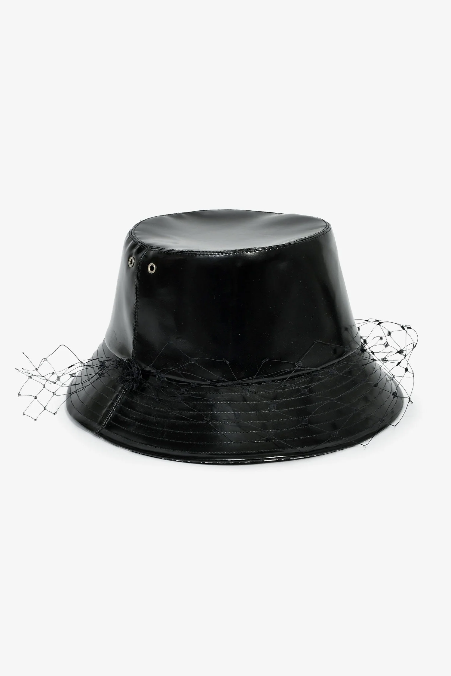 Christian Dior Black Patent Leather Net Detail Bucket Hat Size 58 - Image 2