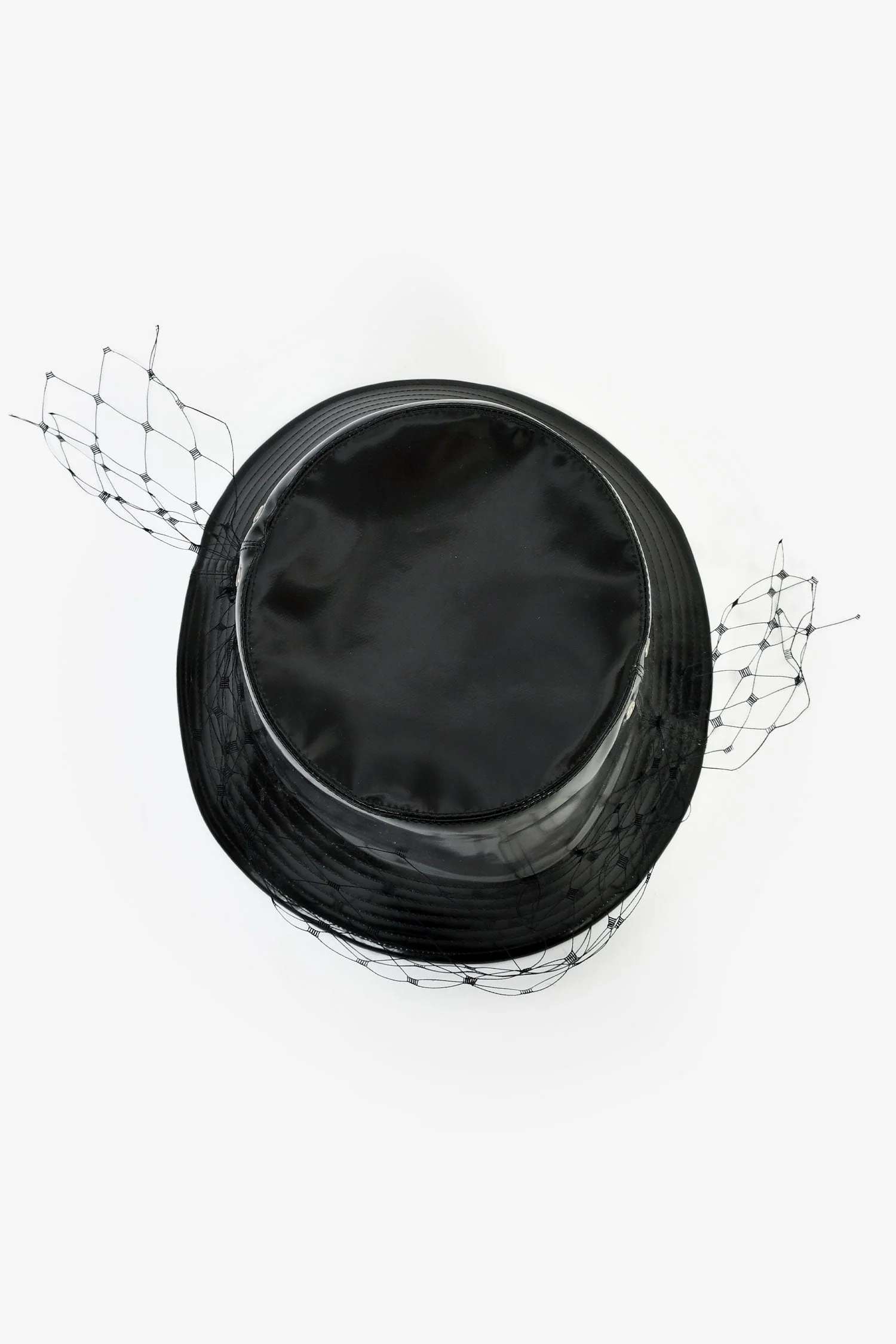 Christian Dior Black Patent Leather Net Detail Bucket Hat Size 58 - Image 3