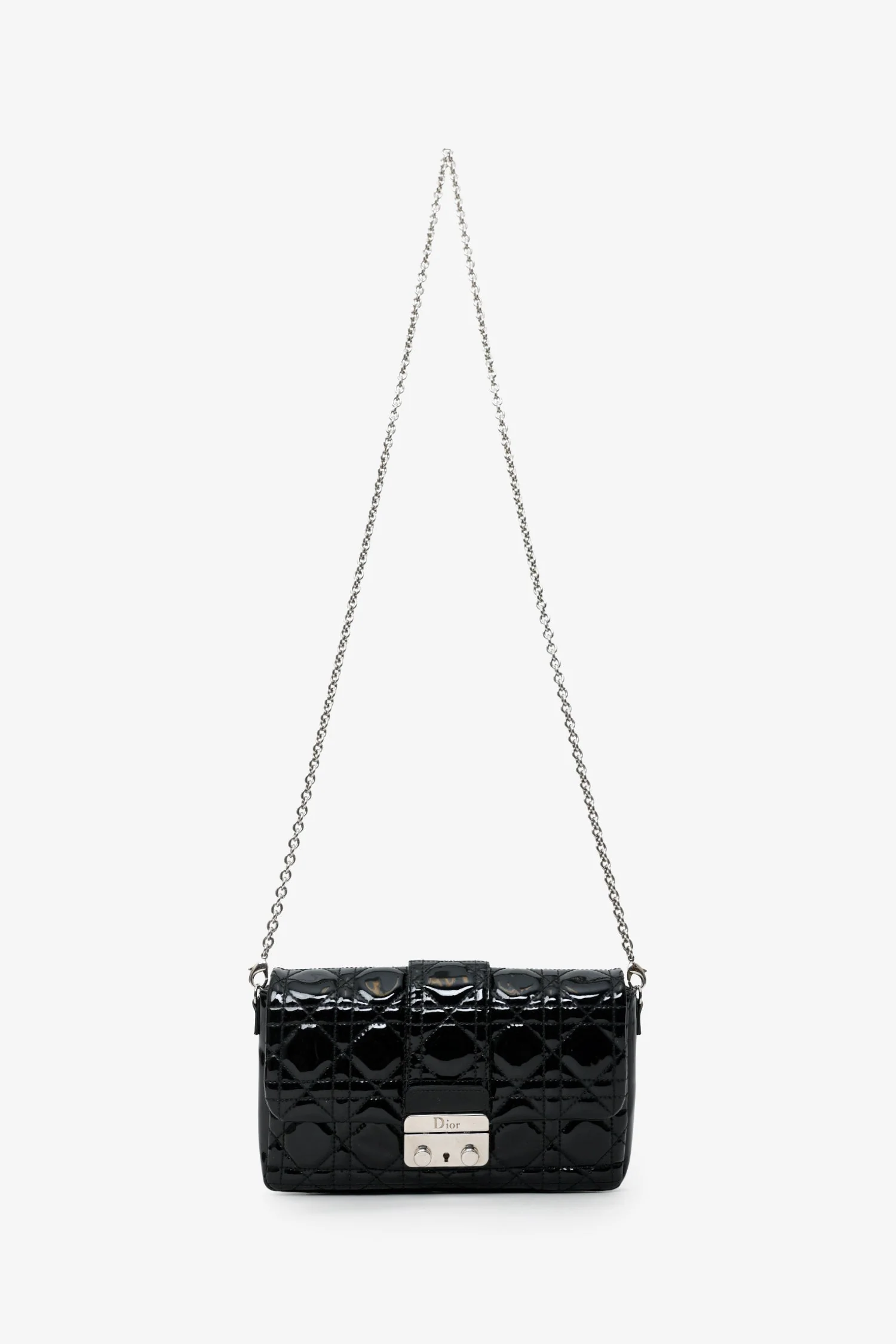 Christian Dior Black Patent Leather Wallet On Chain - Image 6