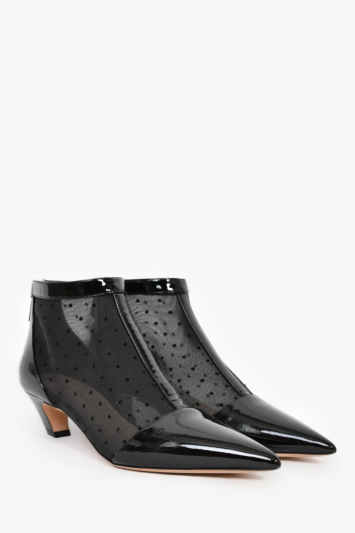 Christian Dior Black Patent Toe Mesh Dot Booties Size 38 - Image 2