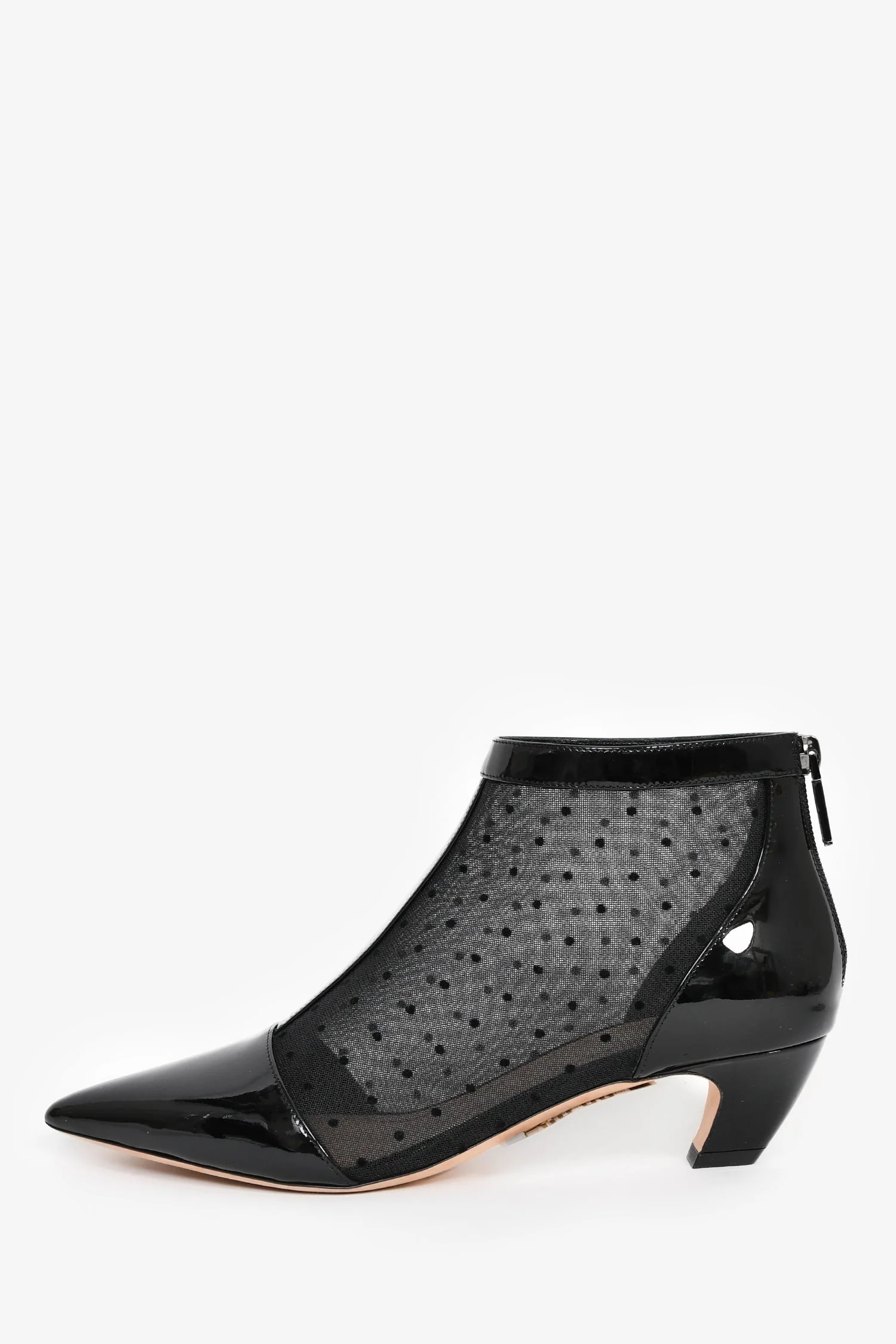 Christian Dior Black Patent Toe Mesh Dot Booties Size 38 - Image 4