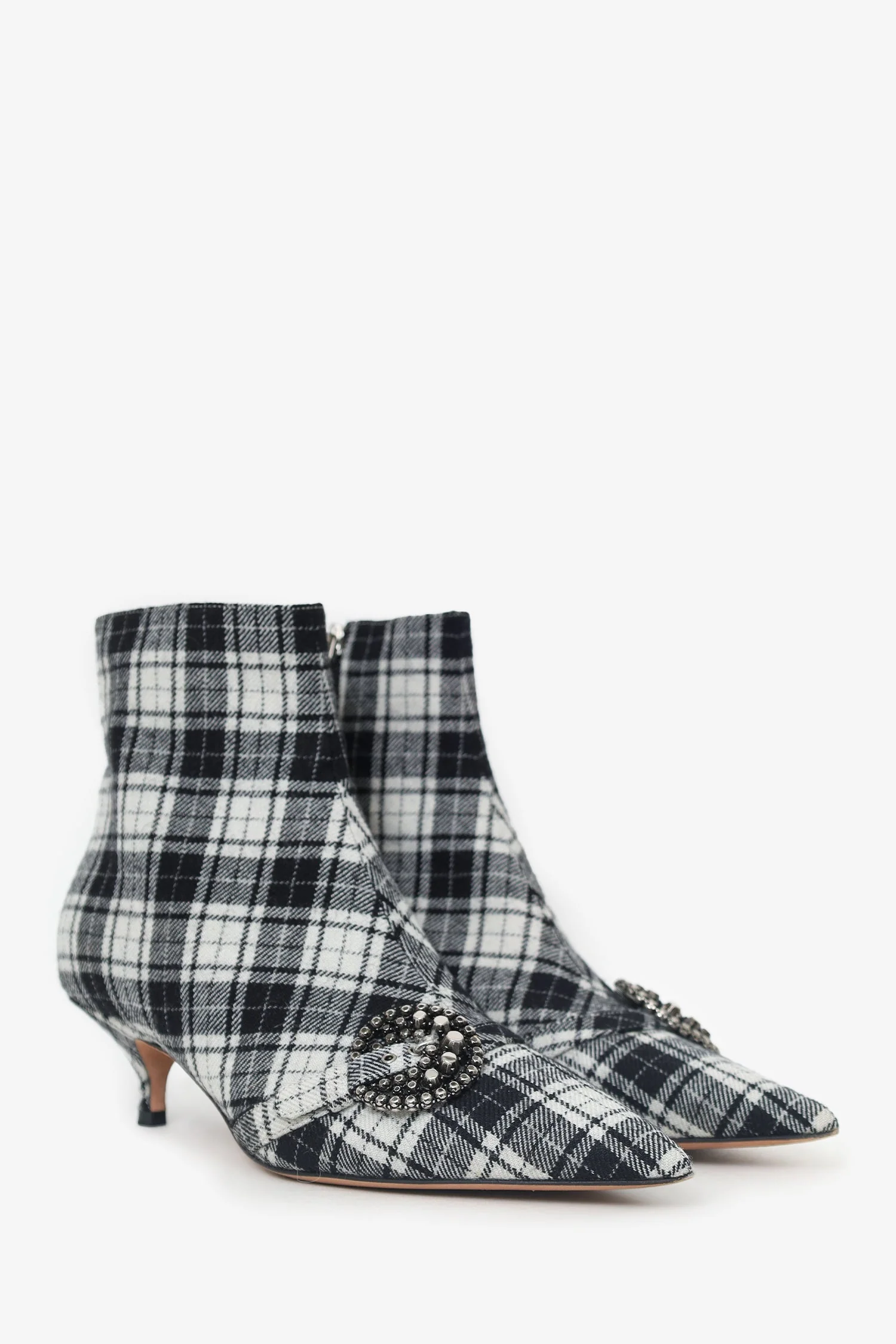 Christian Dior Black/White Plaid 'Dior Gang' Tartan Ankle Boots Size 38.5 - Image 2