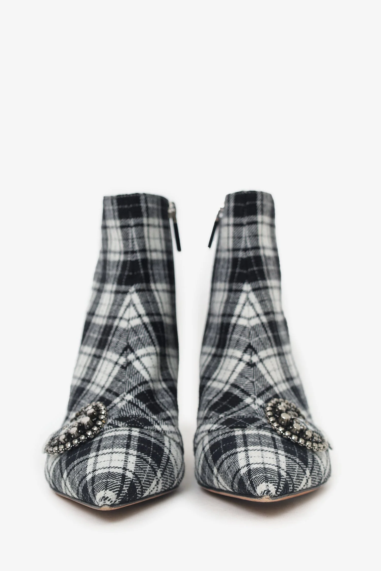 Christian Dior Black/White Plaid 'Dior Gang' Tartan Ankle Boots Size 38.5 - Image 3