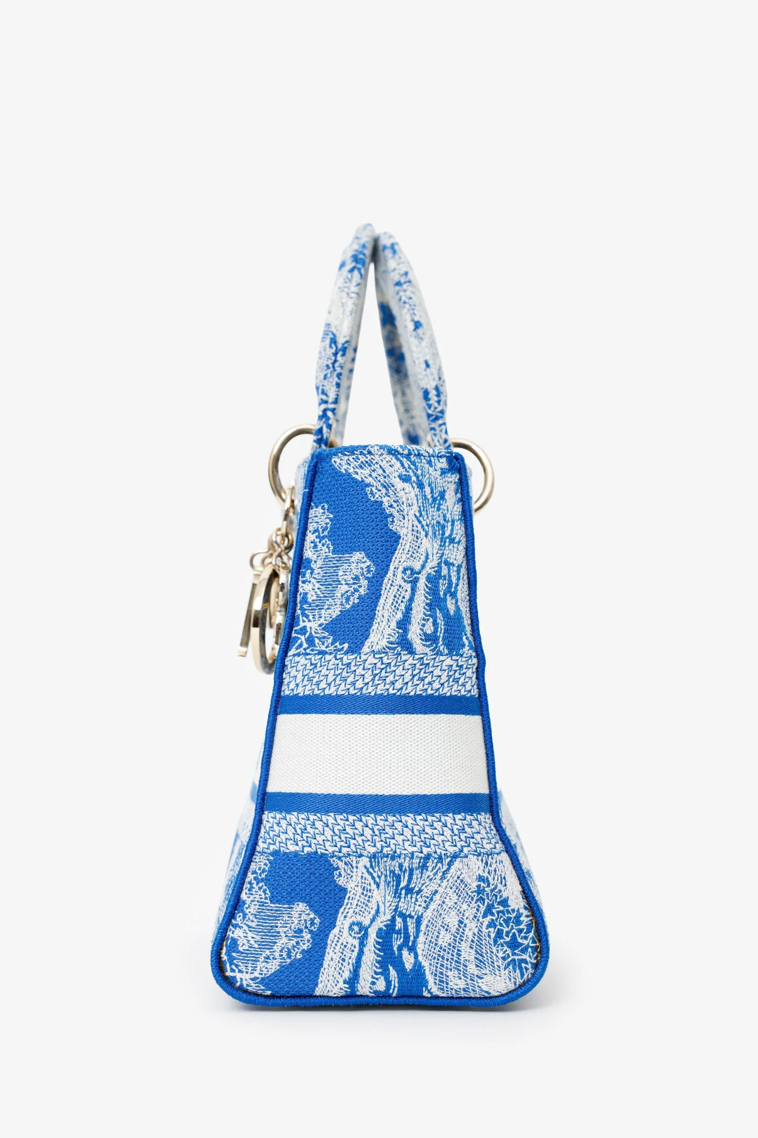 Christian Dior Blue/White 'Lady D-Lite' Top Handle With Strap - Image 4